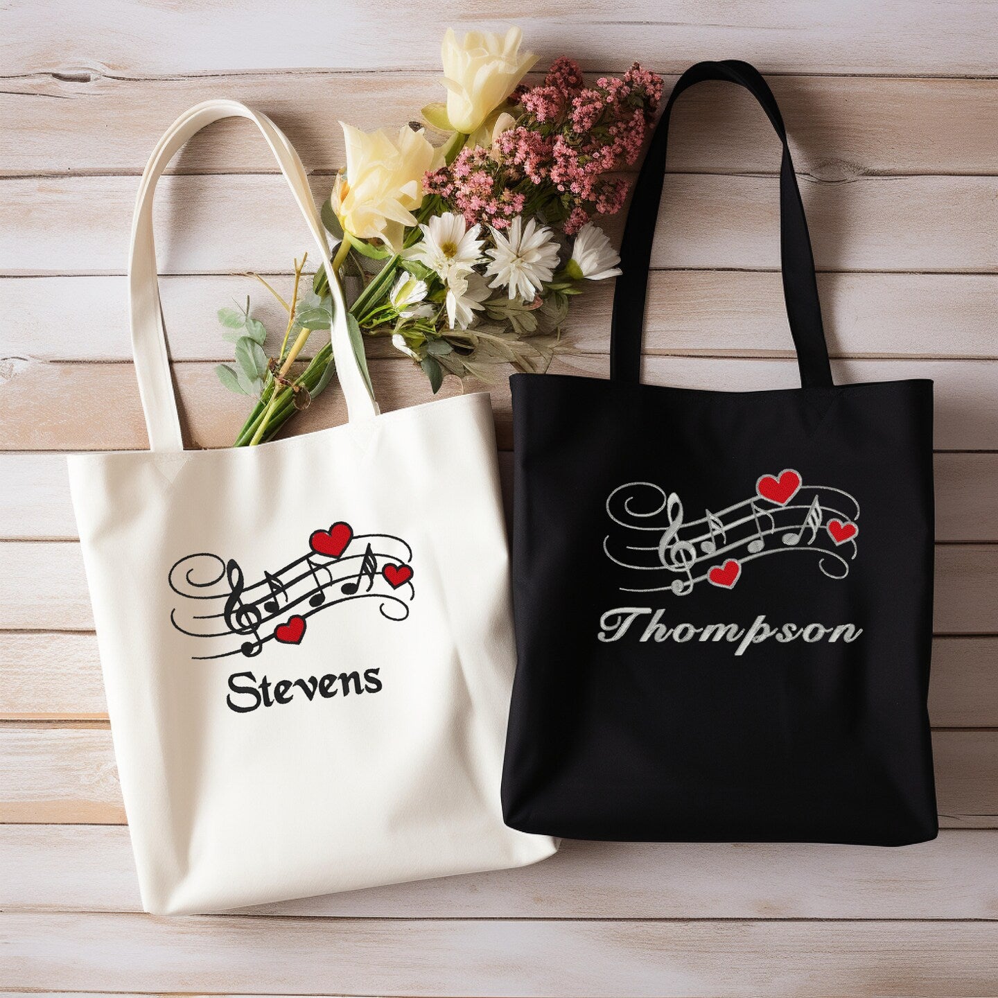 Personalized Embroidered Canvas Book Bag Reusable Grocery Sack Custom Shopping Bag Canvas Tote Mother's Day Gift Present for musician