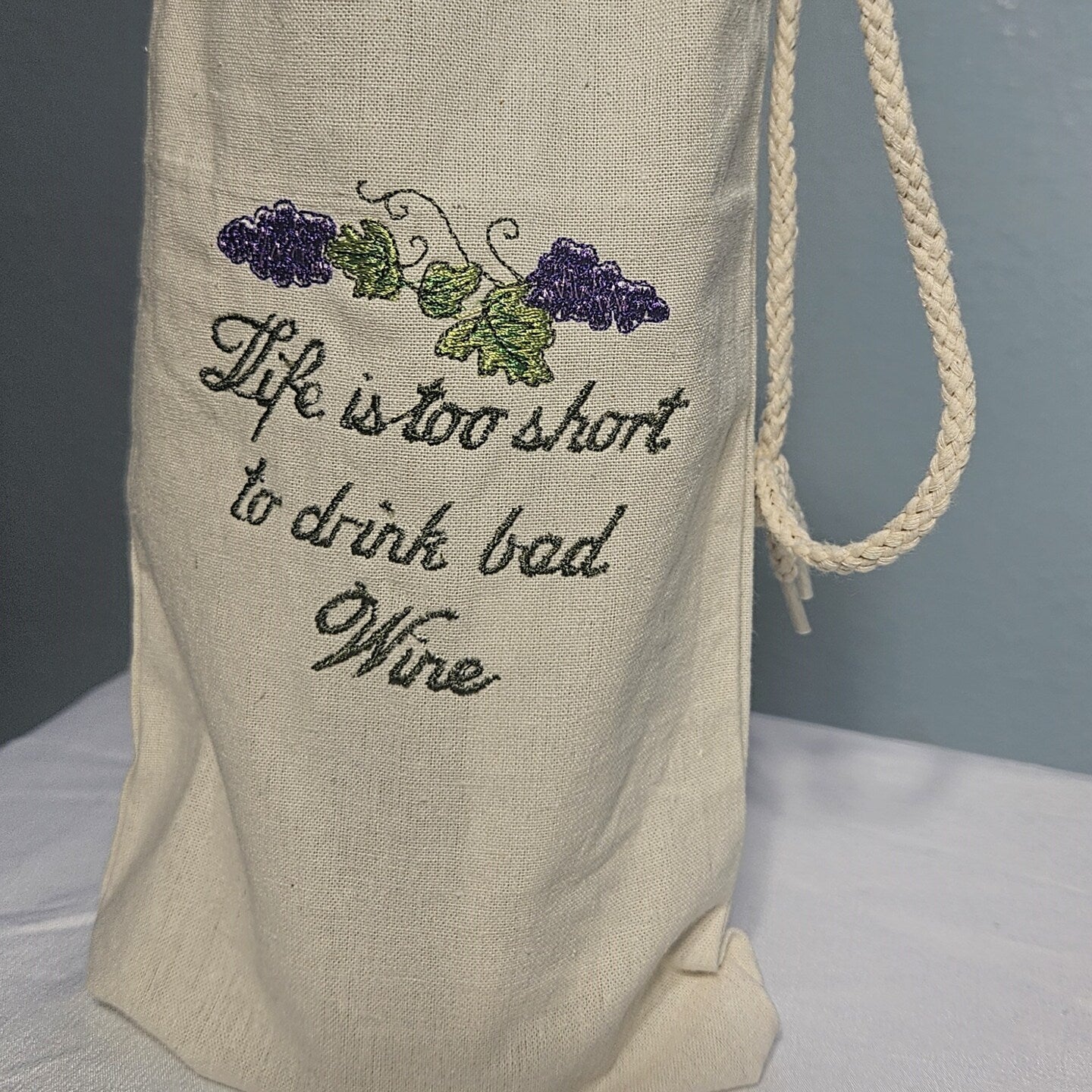 Embroidered Canvas Drawstring Wine Tote Housewarming Wine Bag Gift Mother's Day Wine Sack Present Thank You Gift (Copy)