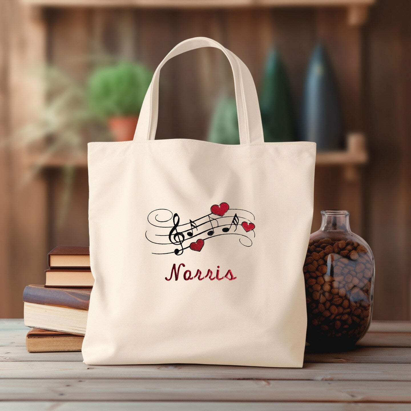 Personalized Embroidered Canvas Book Bag Reusable Grocery Sack Custom Shopping Bag Canvas Tote Mother's Day Gift Present for musician