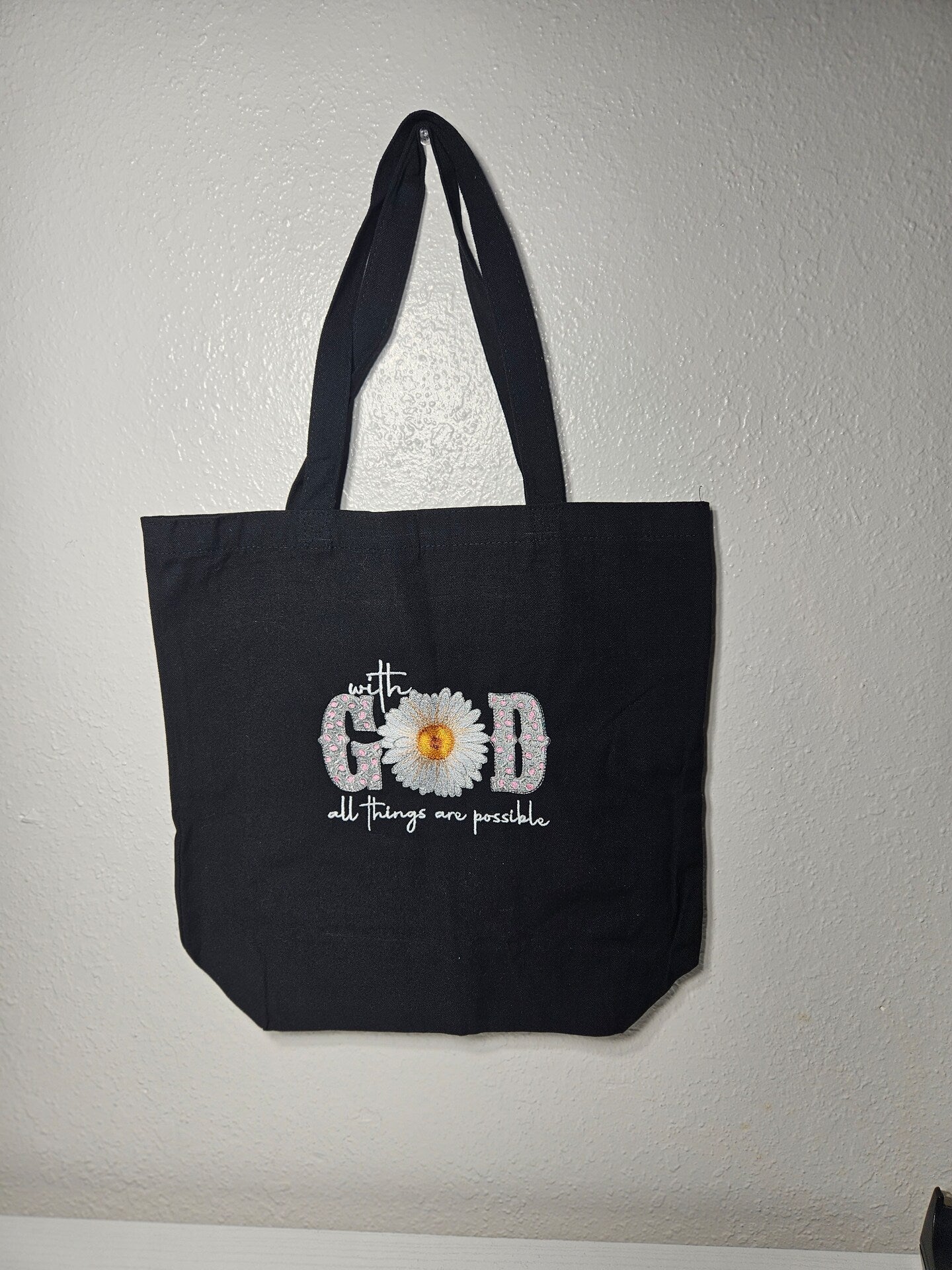 Embroidered With God Canvas Book Bag Reusable Grocery Sack Custom Shopping Bag Canvas Book Tote Mother's Day Gift