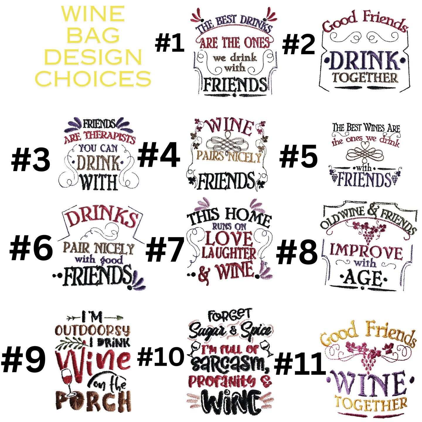 Embroidered Canvas Drawstring Wine Tote Housewarming Wine Bag Gift Mother's Day Wine Sack Present Thank You Gift Wine Statements