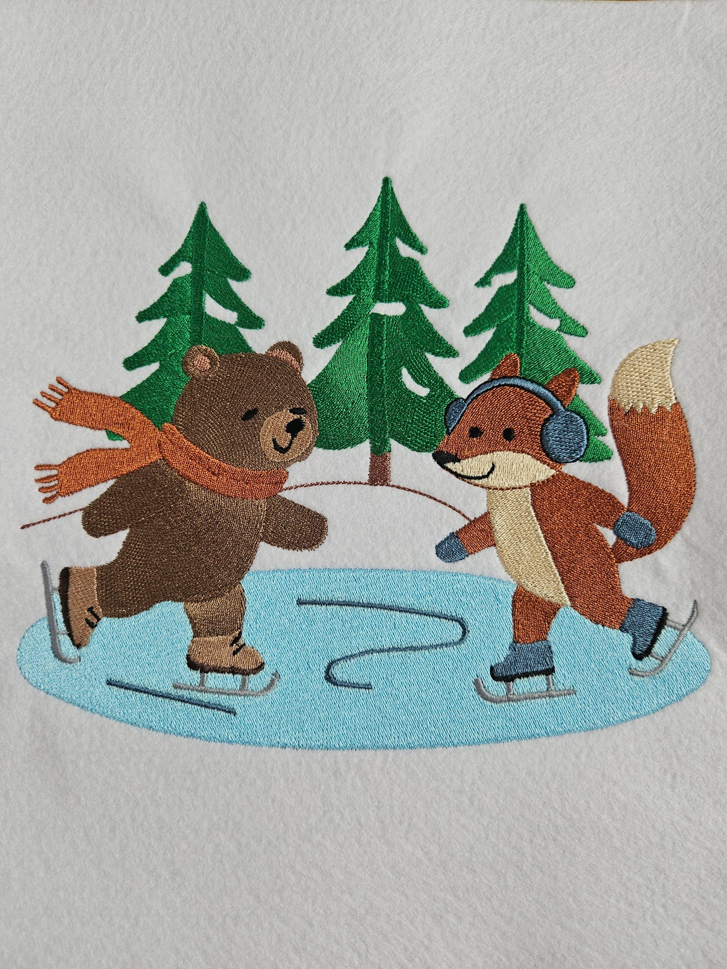 Woodland Ice Skating Embroidered Sweatshirt | Bear & Fox Winter Hoodie or Crewneck | Gildan | Made to Order | 11 Colors Available