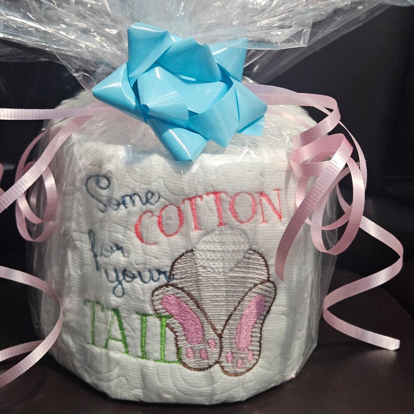 Wrapped with a bow embroidered Easter toilet paper