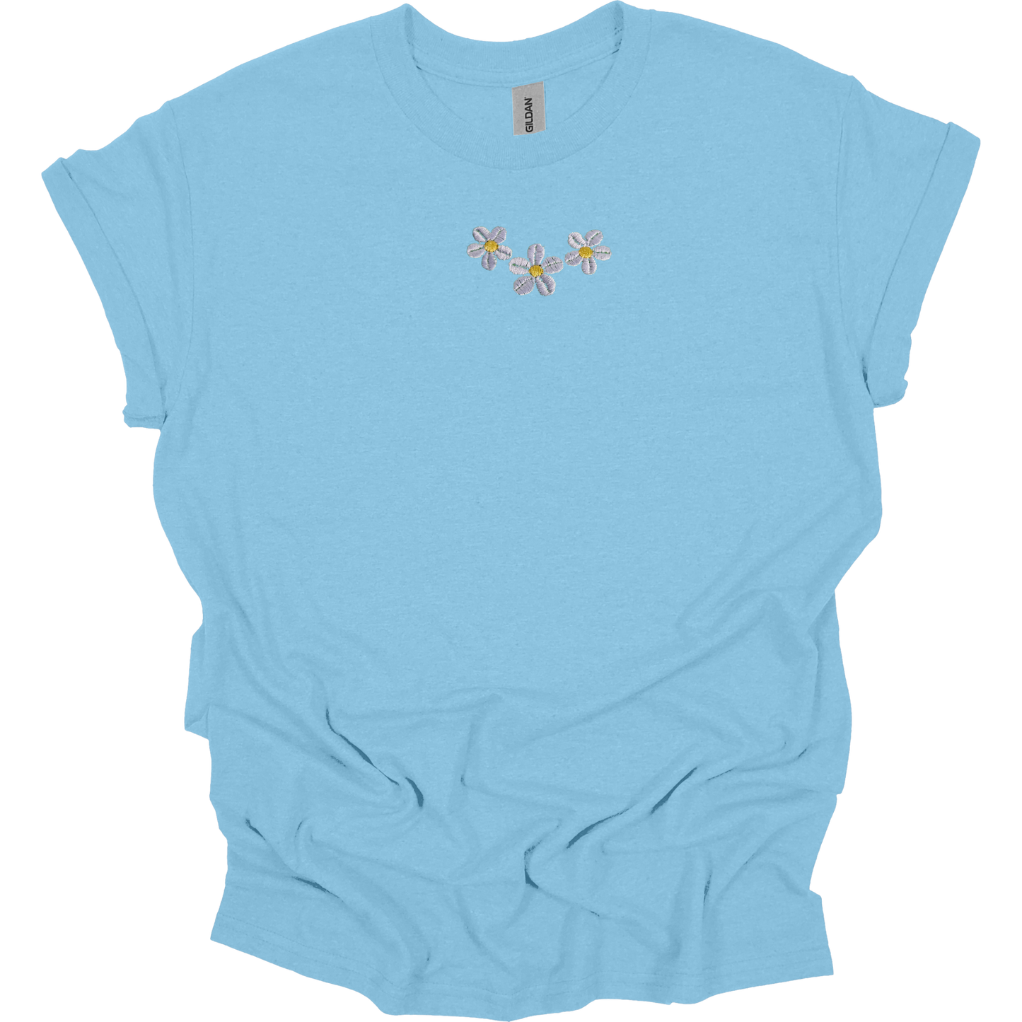 Embroidered Daisies T-shirt Womens Tee Shirt Gift Unisex Comfy Pullover Shirt Teen Present Embroidered Custom Crewneck T-shirt for Mom