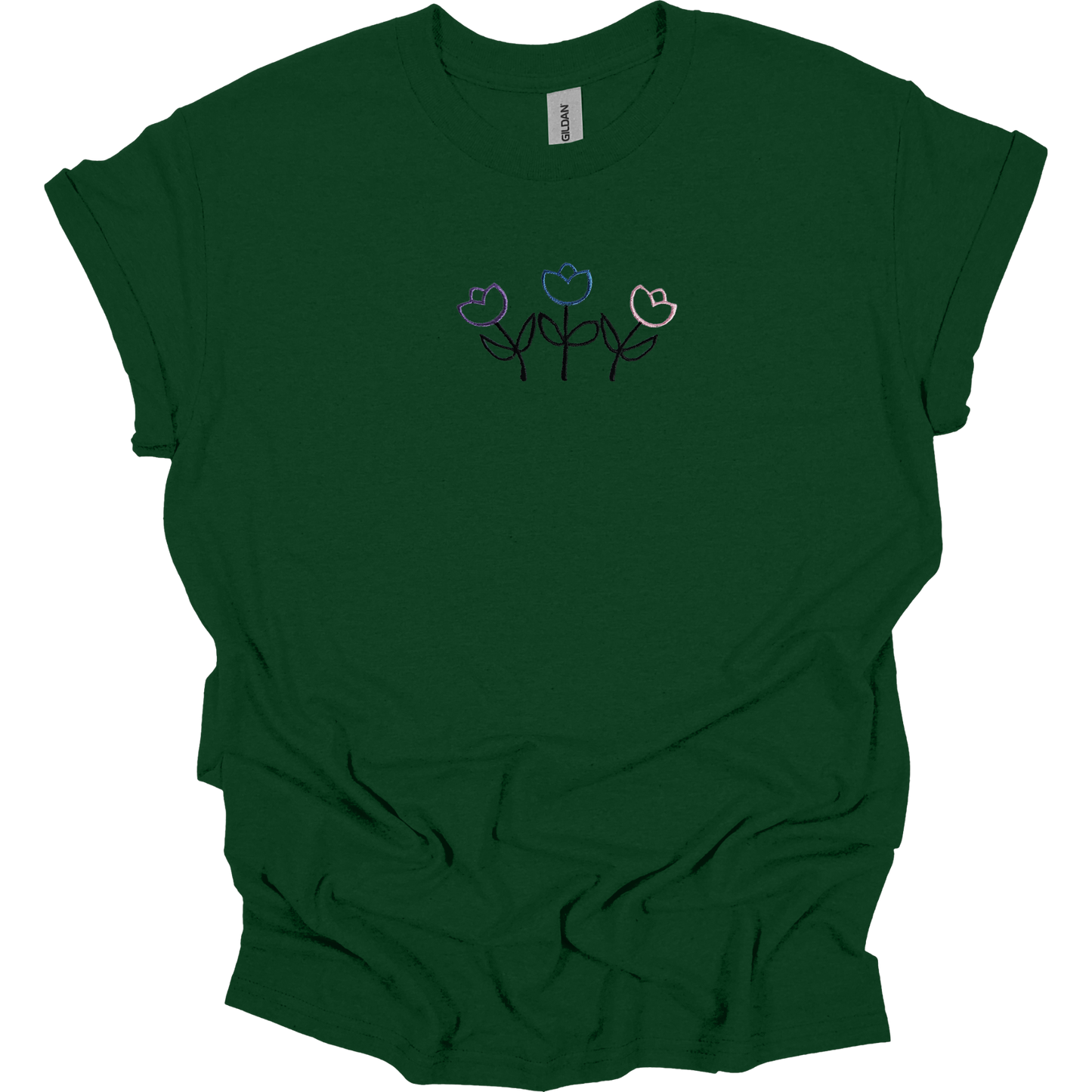 Embroidered Flower T-shirt Gift Unisex Comfy Pullover Shirt Teen Present Custom Crewneck T-shirt Embroidered Tee Shirt for Women