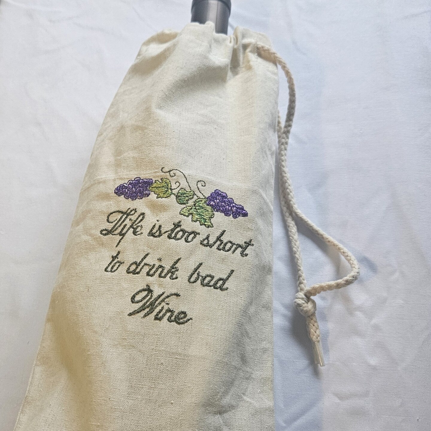 Embroidered Canvas Drawstring Wine Tote Housewarming Wine Bag Gift Mother's Day Wine Sack Present Thank You Gift (Copy)