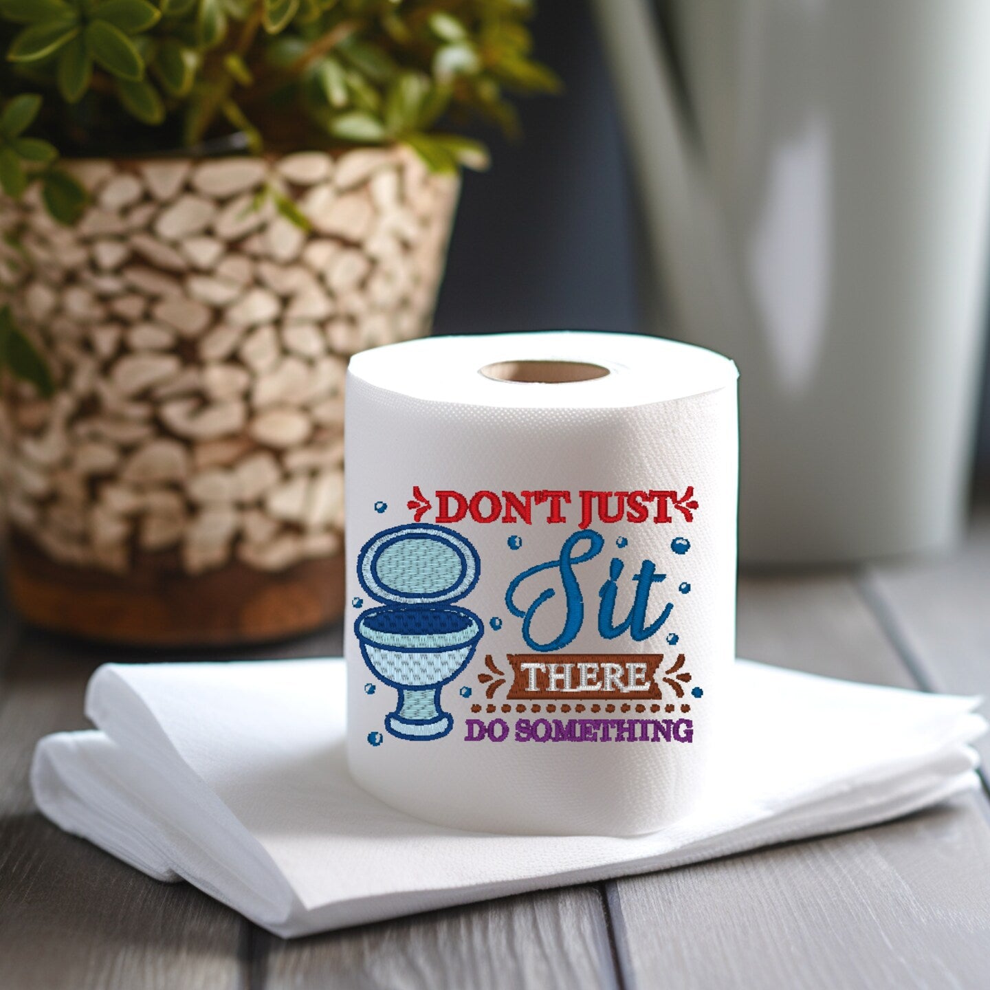 Embroidered Toilet Paper Thank you, Work, Bathroom Decor White Elephant Present Gag Gift TP Decoration