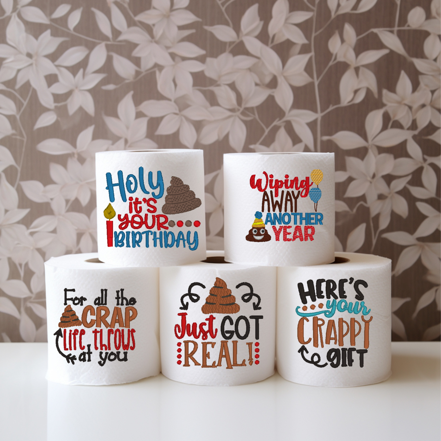 Embroidered Birthday Toilet Paper White Elephant Present Bathroom Humor Home Decor TP Decoration