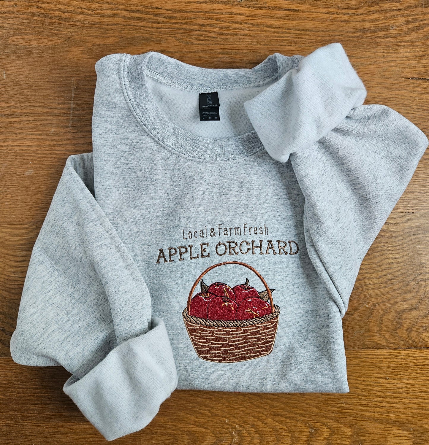 Embroidered Apple Orchard Sweatshirt | Fall Crewneck or Hoodie | Farm Fresh Autumn Basket Embroidery | Made to Order