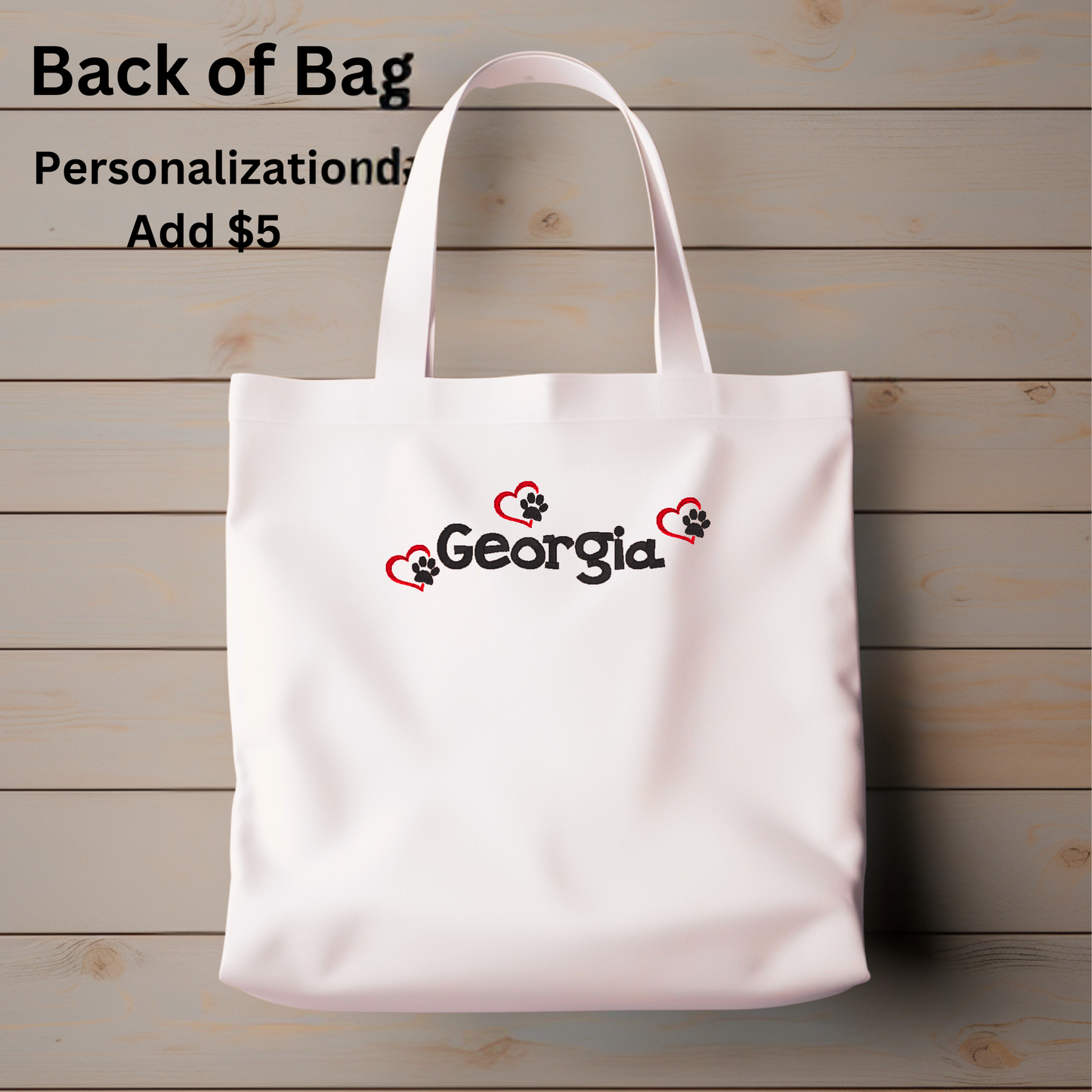Personalized Embroidered Canvas Love Pug Book Bag Reusable Grocery Sack Custom Shopping Bag Canvas Tote Mother's Day Gift Present for Dog Lover