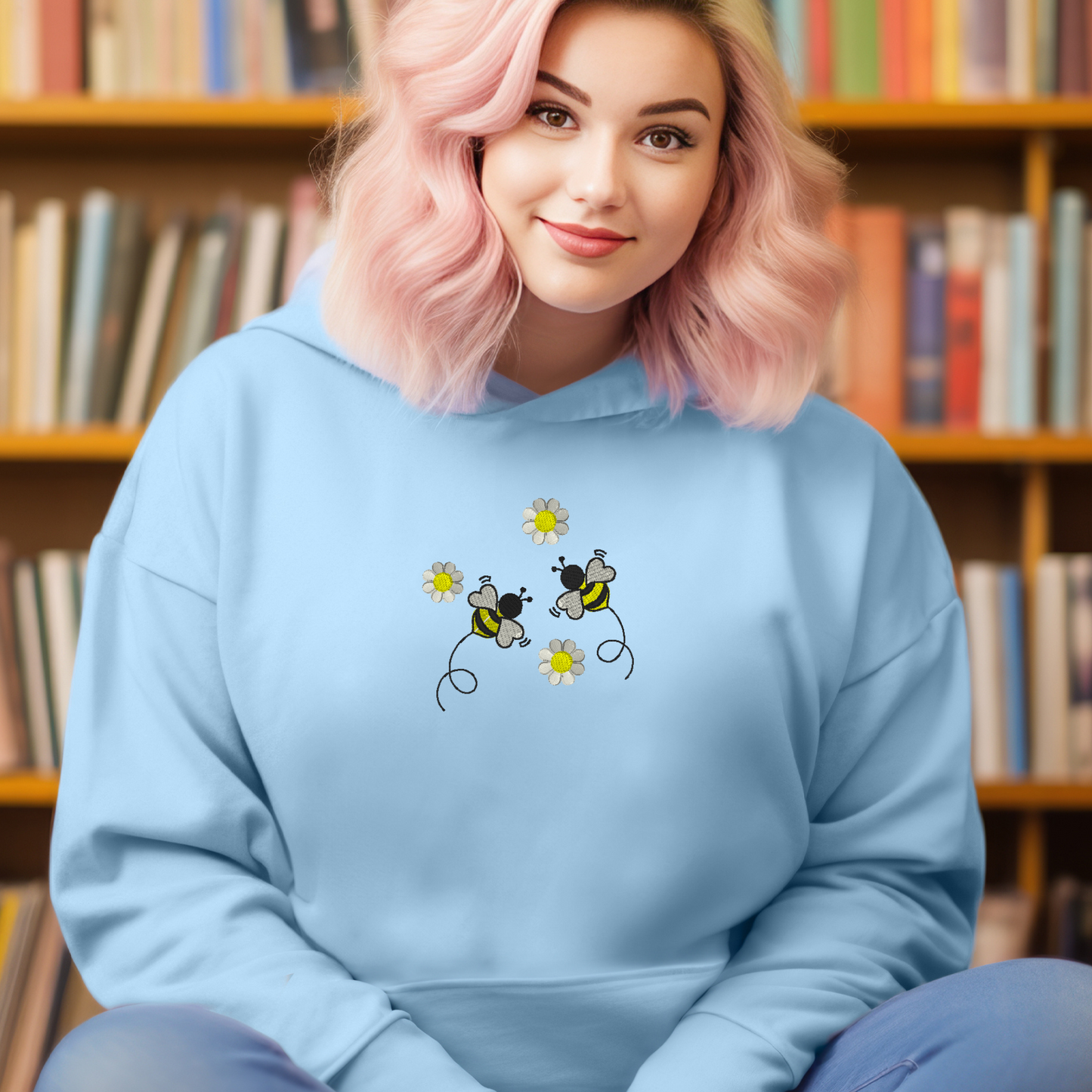 Embroidered Sweatshirt Bees and Daisies Mother's Day Gift Soft Comfy Sweater Gift Custom Unisex Hoodie Custom Crewneck Nature Lovers Present