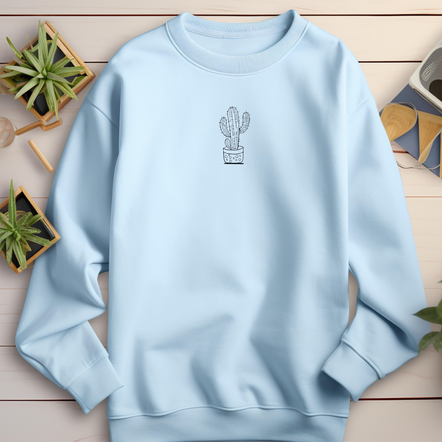 Embroidered Sweatshirt Cactus Womens Sweater Gift Comfy Pullover Unisex Hoodie Embroidered Custom Crewneck Sweatshirt for Mom
