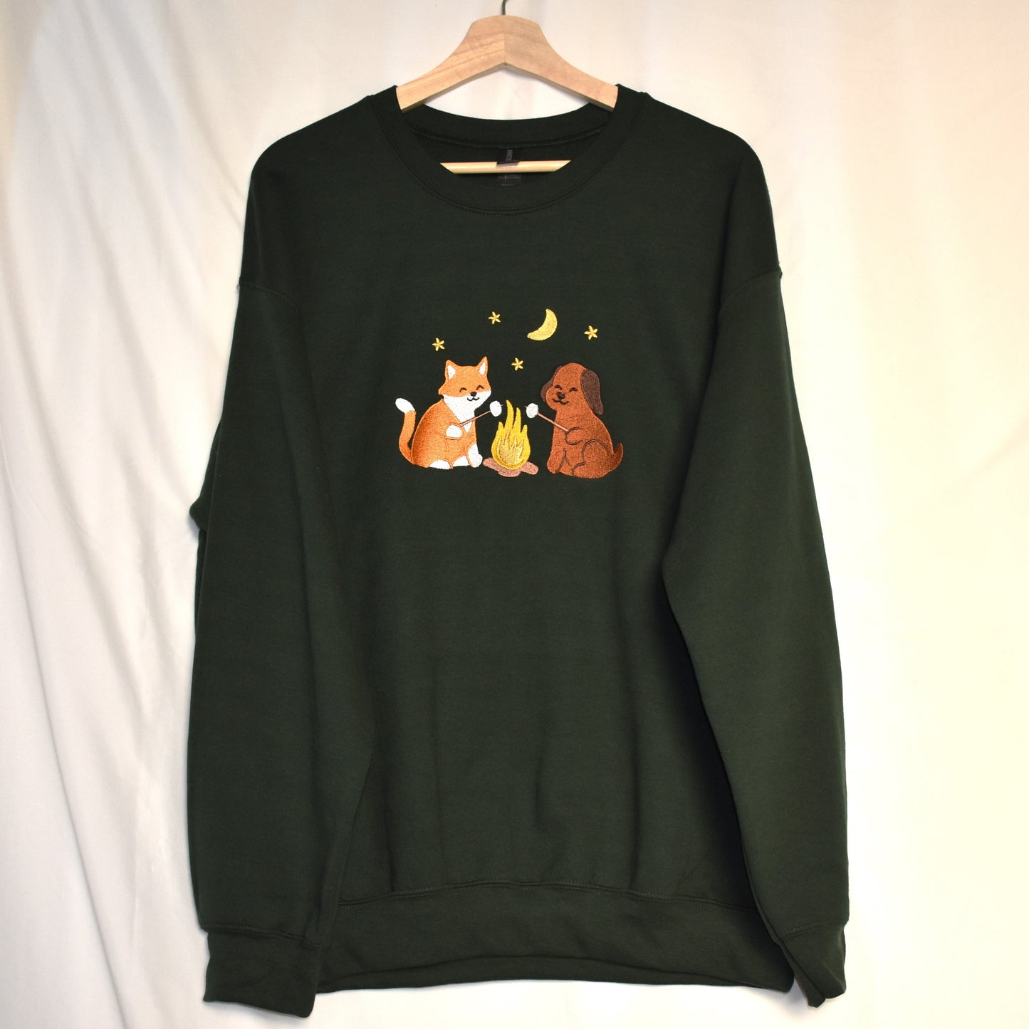 Cozy Campfire Friends Embroidered Sweatshirt | Fox & Dog Roasting Marshmallows | Fall Camping Crewneck or Hoodie