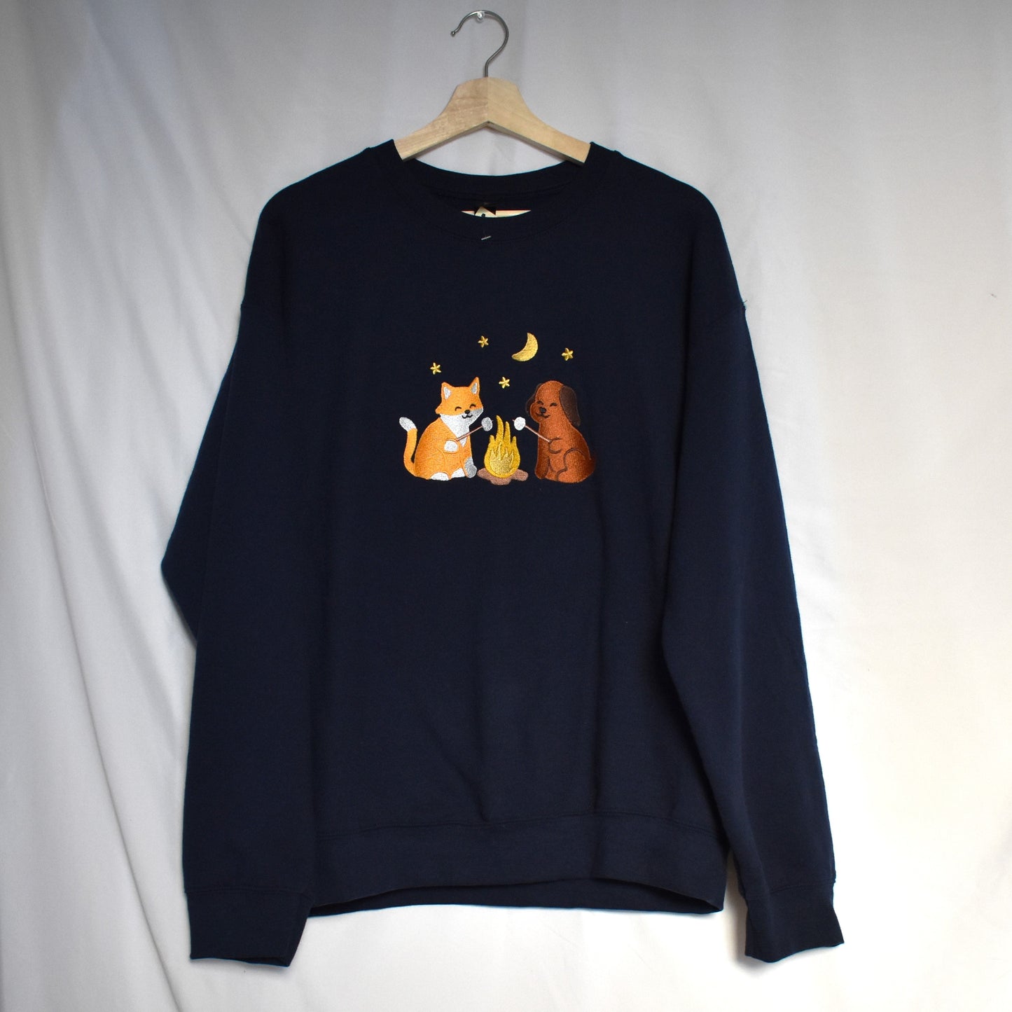 Cozy Campfire Friends Embroidered Sweatshirt | Fox & Dog Roasting Marshmallows | Fall Camping Crewneck or Hoodie