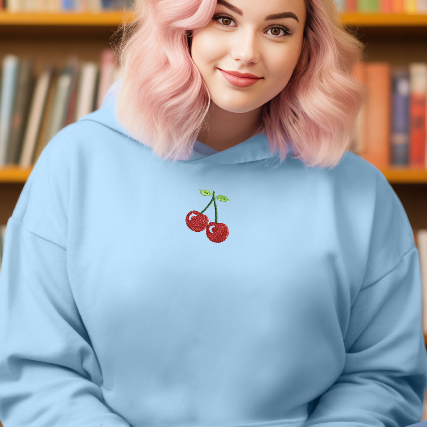 Embroidered Sweatshirt Cherry Womens Sweater Gift Comfy Pullover Unisex Hoodie Embroidered Custom Crewneck Sweatshirt for Mom