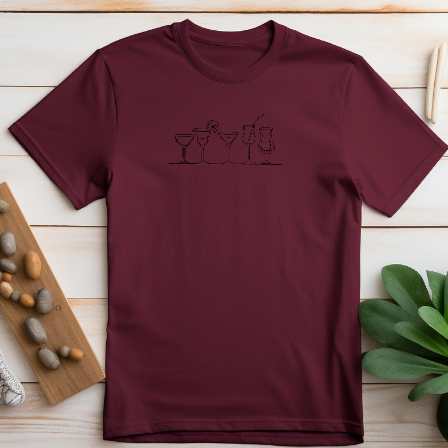 Embroidered T-shirt Cocktail Womens Tee Shirt Gift Unisex Comfy Pullover Shirt Teen Present Embroidered Custom Crewneck T-shirt