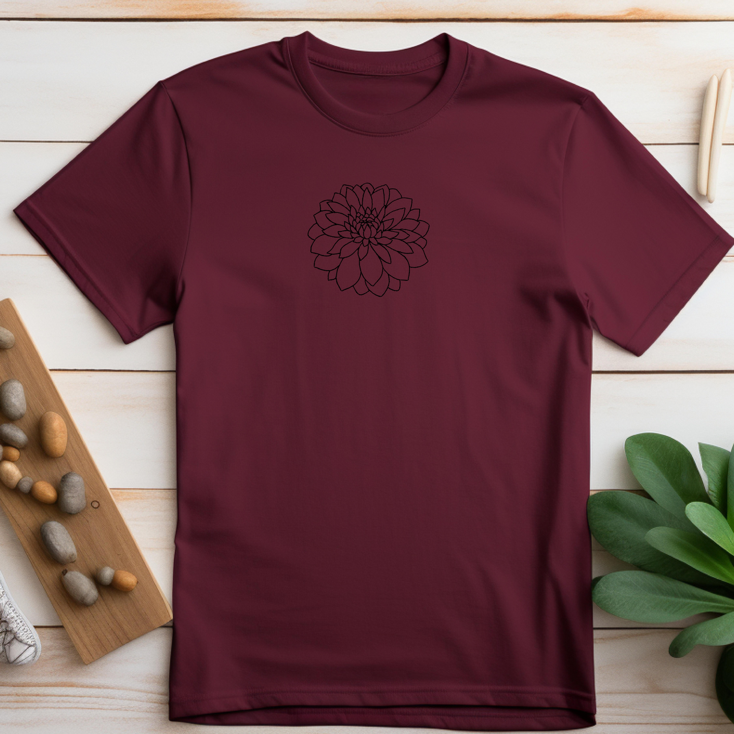 Embroidered T-shirt Dahlia Womens Tee Shirt Gift Unisex Comfy Pullover Shirt Teen Present Embroidered Custom Crewneck T-shirt