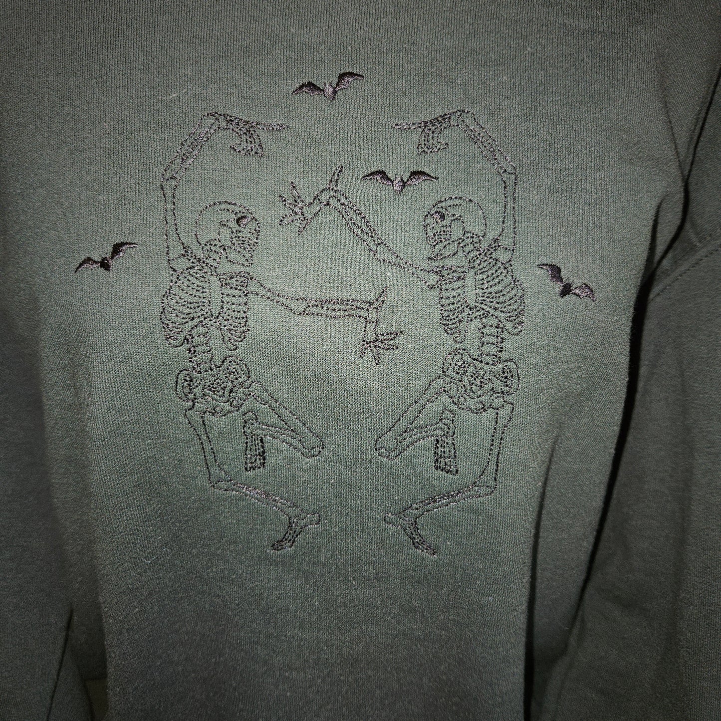 Embroidered Dancing Skeletons and Bats Crewneck or Hoodie Sweatshirt Comfy Gift for him and her Custom Crewneck for Mom