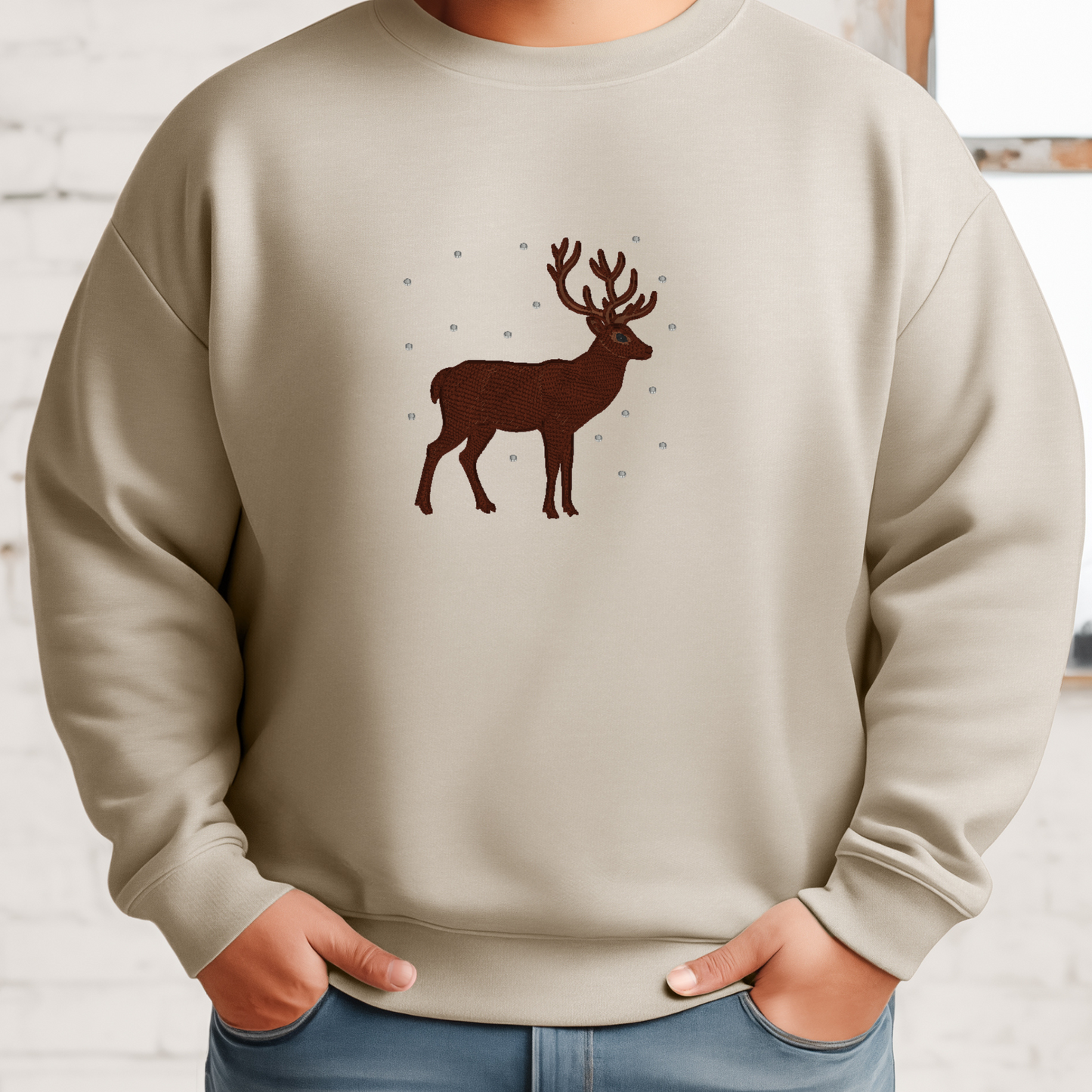 Deer Embroidered Sweatshirt | Winter Woodland Animal Crewneck or Hoodie | Gildan | Made to Order | 11 Colors Available