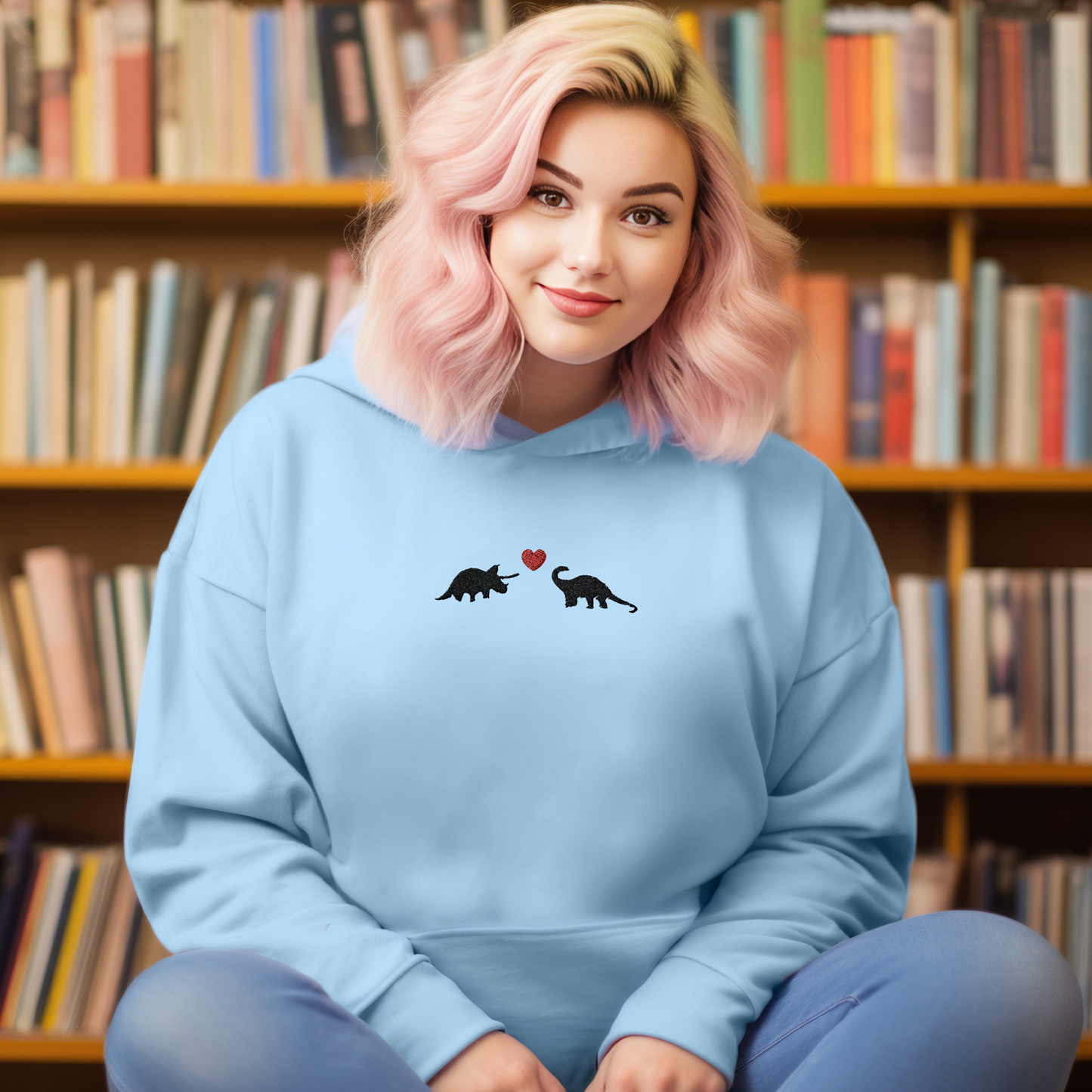 Embroidered Sweatshirt Dinosaurs Heart Mother's Day Sweater Gift Soft Comfy Pullover Present Unisex Hoodie Custom Crewneck