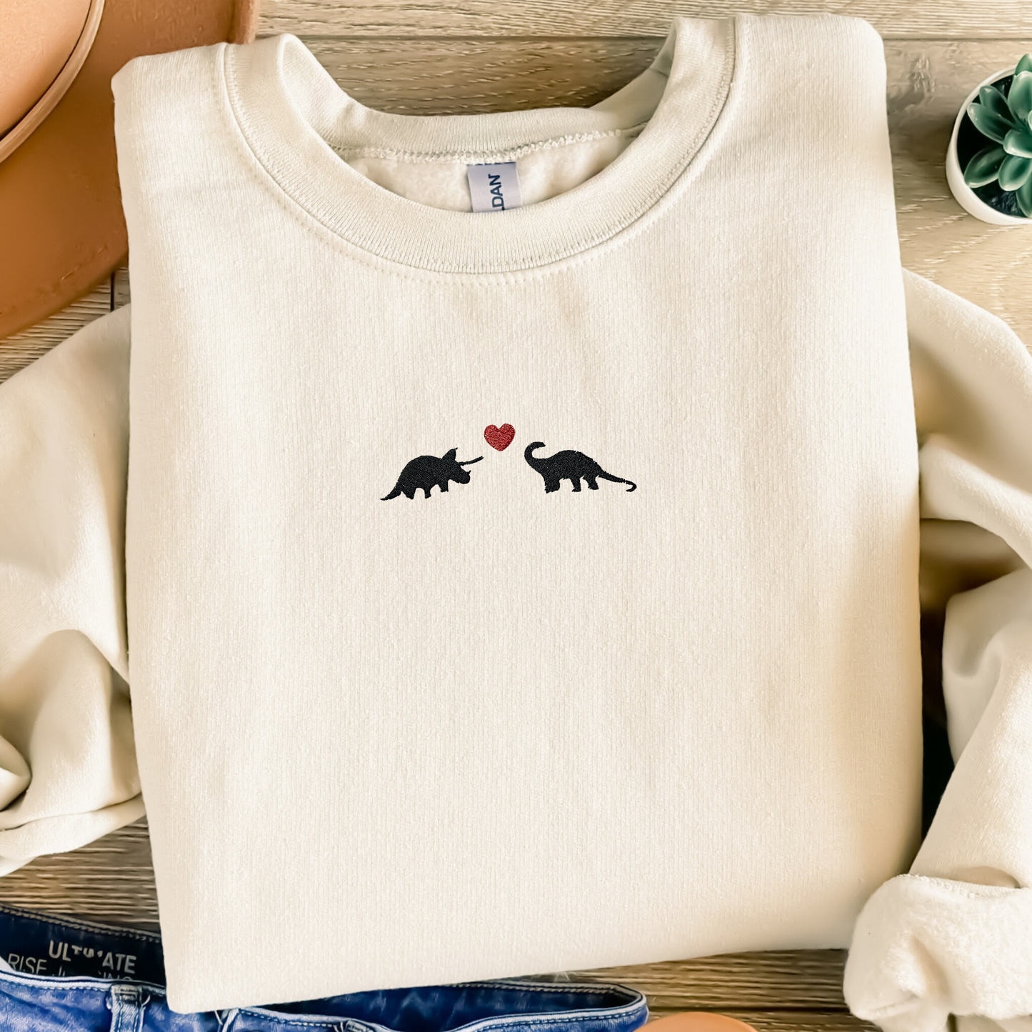 Embroidered Sweatshirt Dinosaurs Heart Mother's Day Sweater Gift Soft Comfy Pullover Present Unisex Hoodie Custom Crewneck
