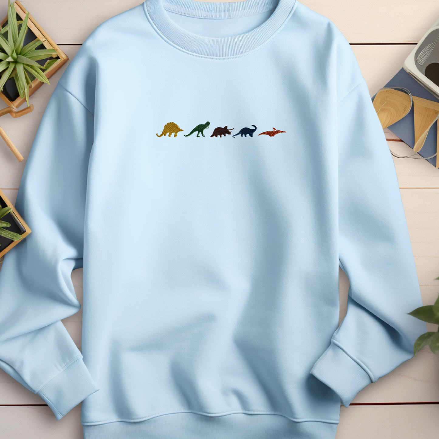 Embroidered Sweatshirt Dinosaur Sweater Gift Comfy Women's and Men's Pullover Present Unisex Hoodie Embroidered Custom Crewneck Sweatshirt