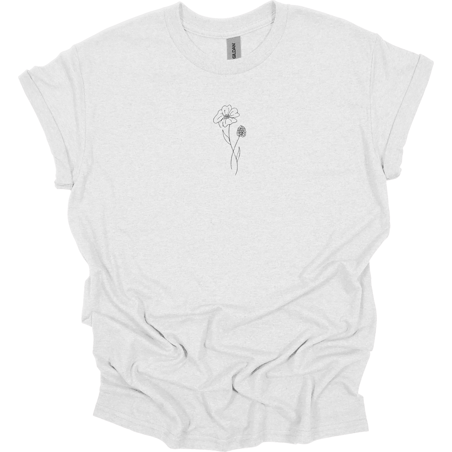 Embroidered T-shirt Flower Womens Tee Shirt Gift Unisex Comfy Pullover Shirt Teen Present Embroidered Custom Crewneck T-shirt