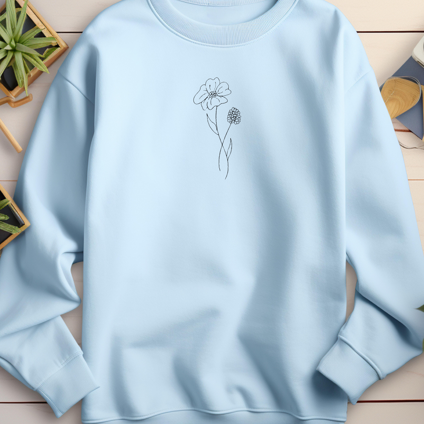 Embroidered Sweatshirt Flower Womens Sweater Gift Comfy Pullover Unisex Hoodie Embroidered Custom Crewneck Sweatshirt for Mom