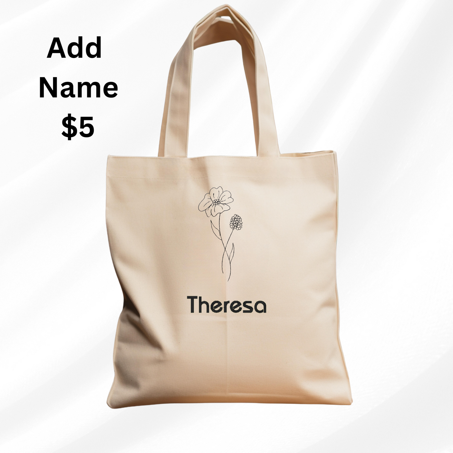Personalized Embroidered Canvas Book Bag Reusable Grocery Sack Custom Shopping Bag Canvas Tote Mother's Day Gift Present for Flower Lover