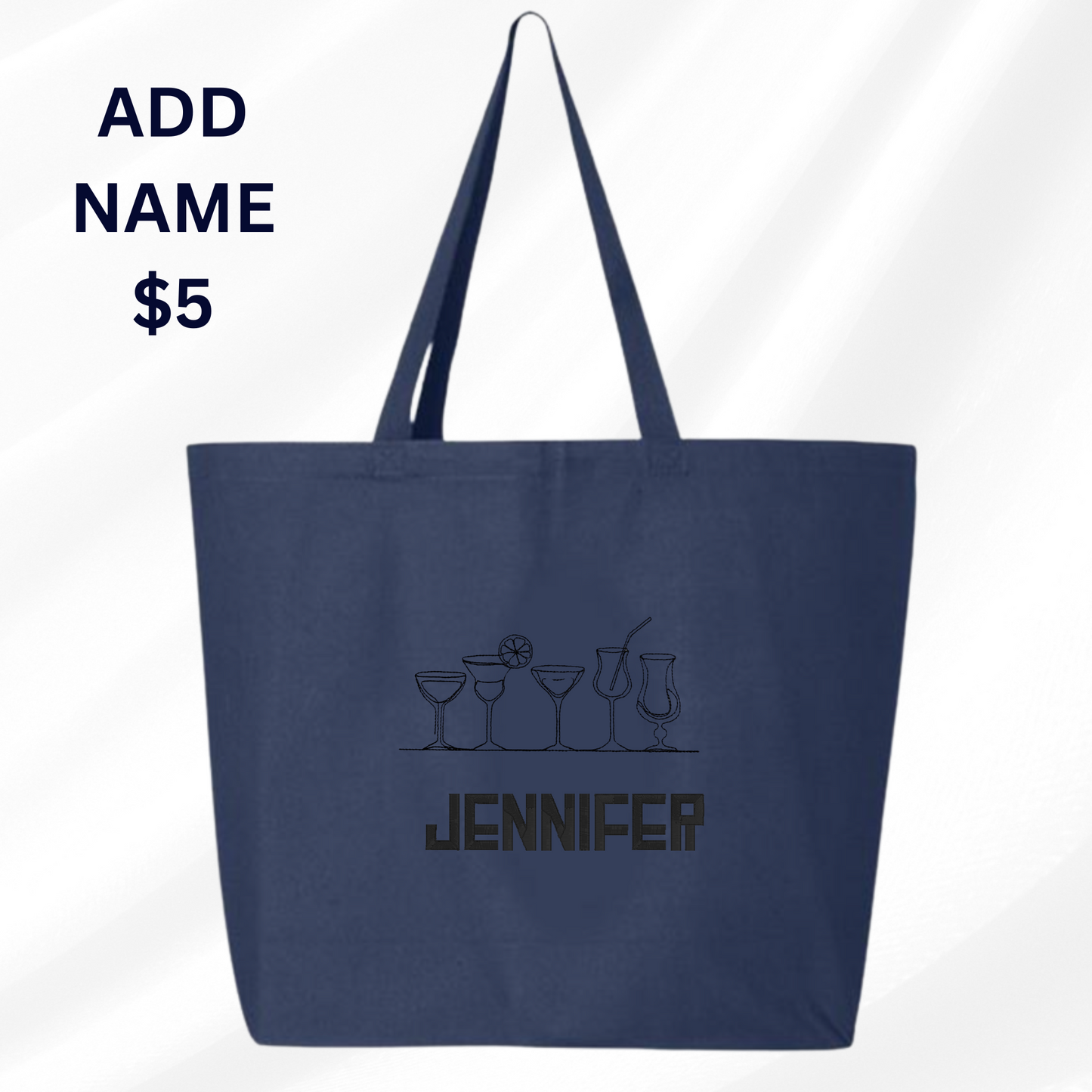 Personalized Embroidered Canvas Cocktail Book Bag Reusable Grocery Sack Custom Shopping Bag Canvas Tote Mother's Day Gift Present for Book Lover