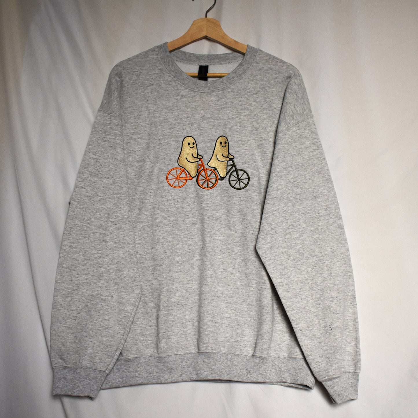 Halloween Ghost Sweatshirt, Embroidered Crewneck or Hoodie, Ghost Friends on Bikes, Fall Embroidery Pullover