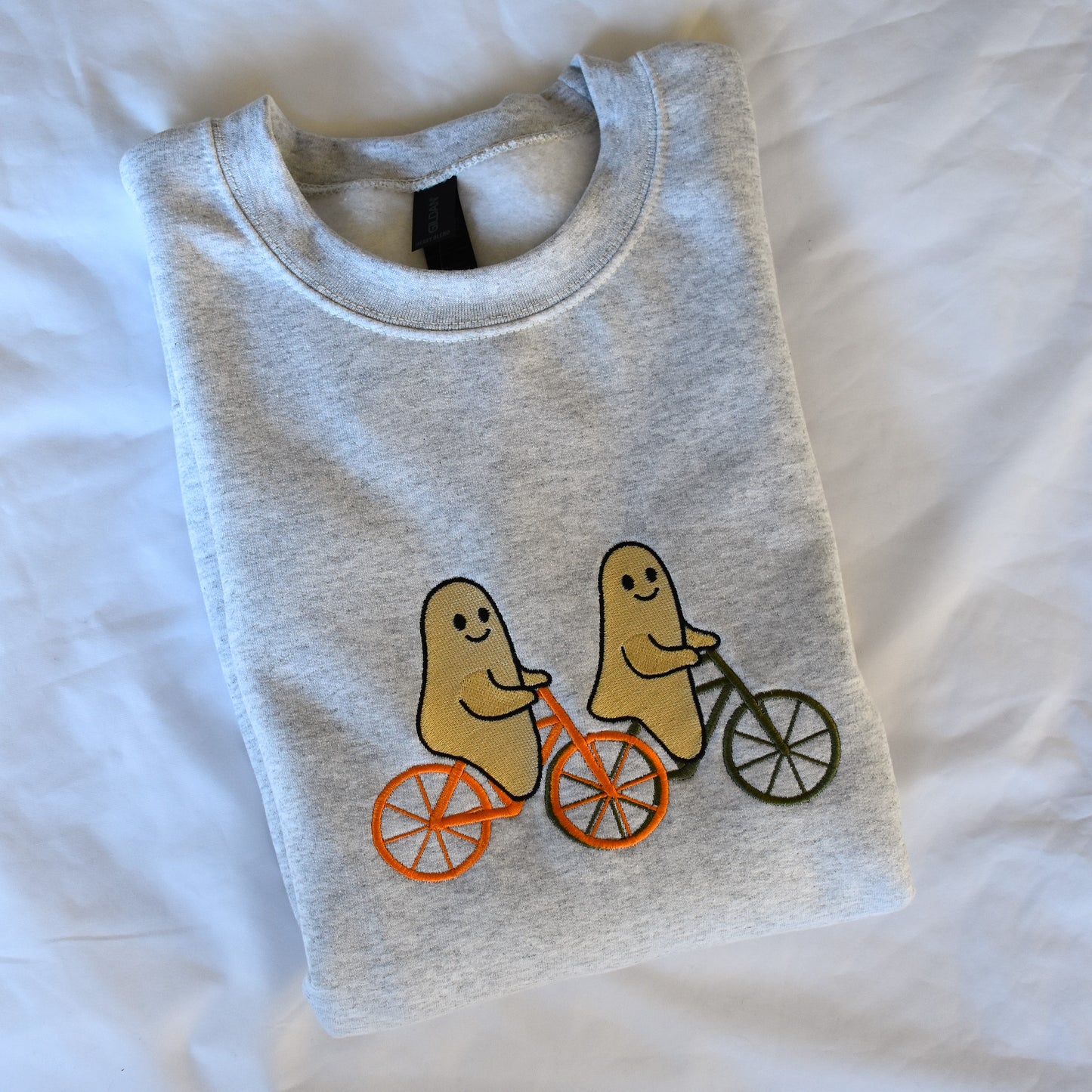 Halloween Ghost Sweatshirt, Embroidered Crewneck or Hoodie, Ghost Friends on Bikes, Fall Embroidery Pullover
