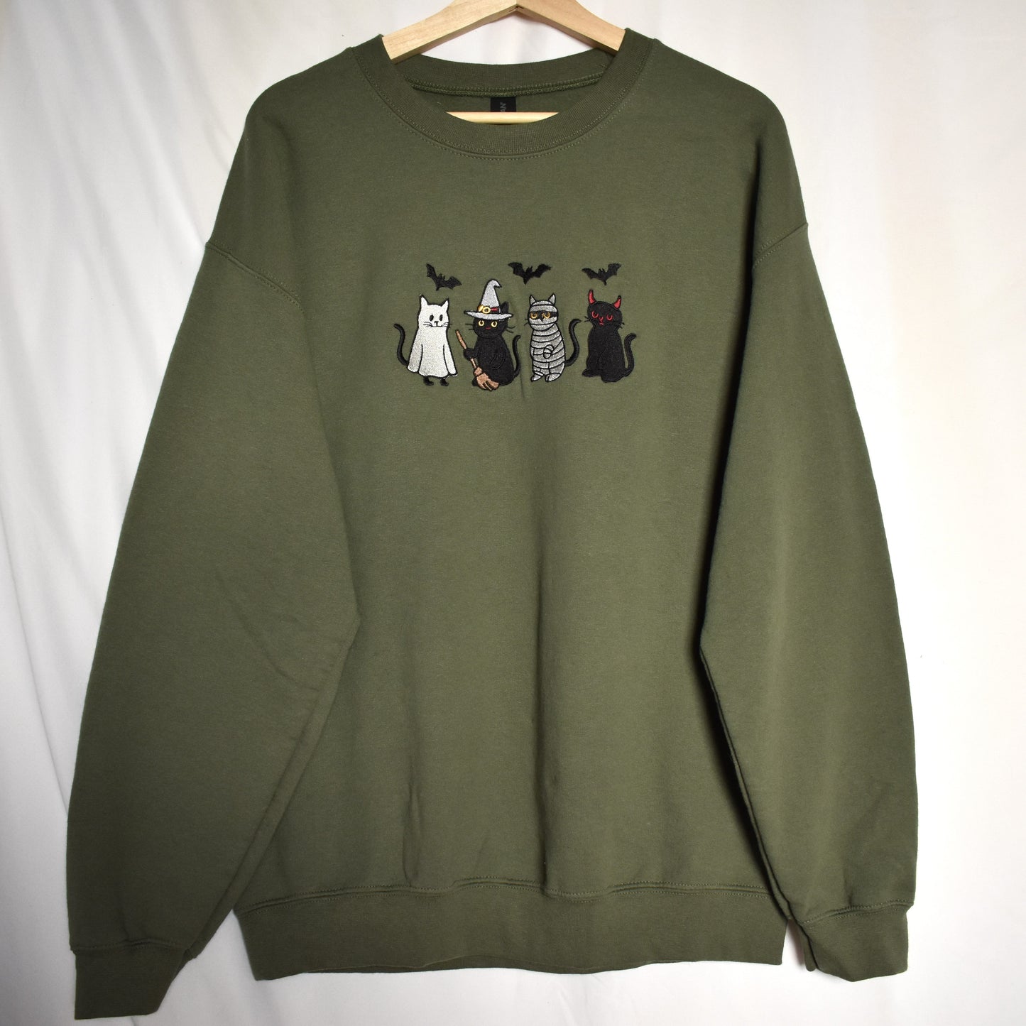 Embroidered Halloween Cat Sweatshirt – Ghost, Witch, Mummy & Devil Cats – Crewneck or Hoodie – Fall Spooky Season Sweater