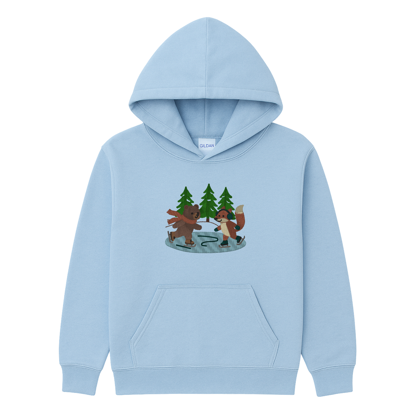 Woodland Ice Skating Embroidered Sweatshirt | Bear & Fox Winter Hoodie or Crewneck | Gildan | Made to Order | 11 Colors Available