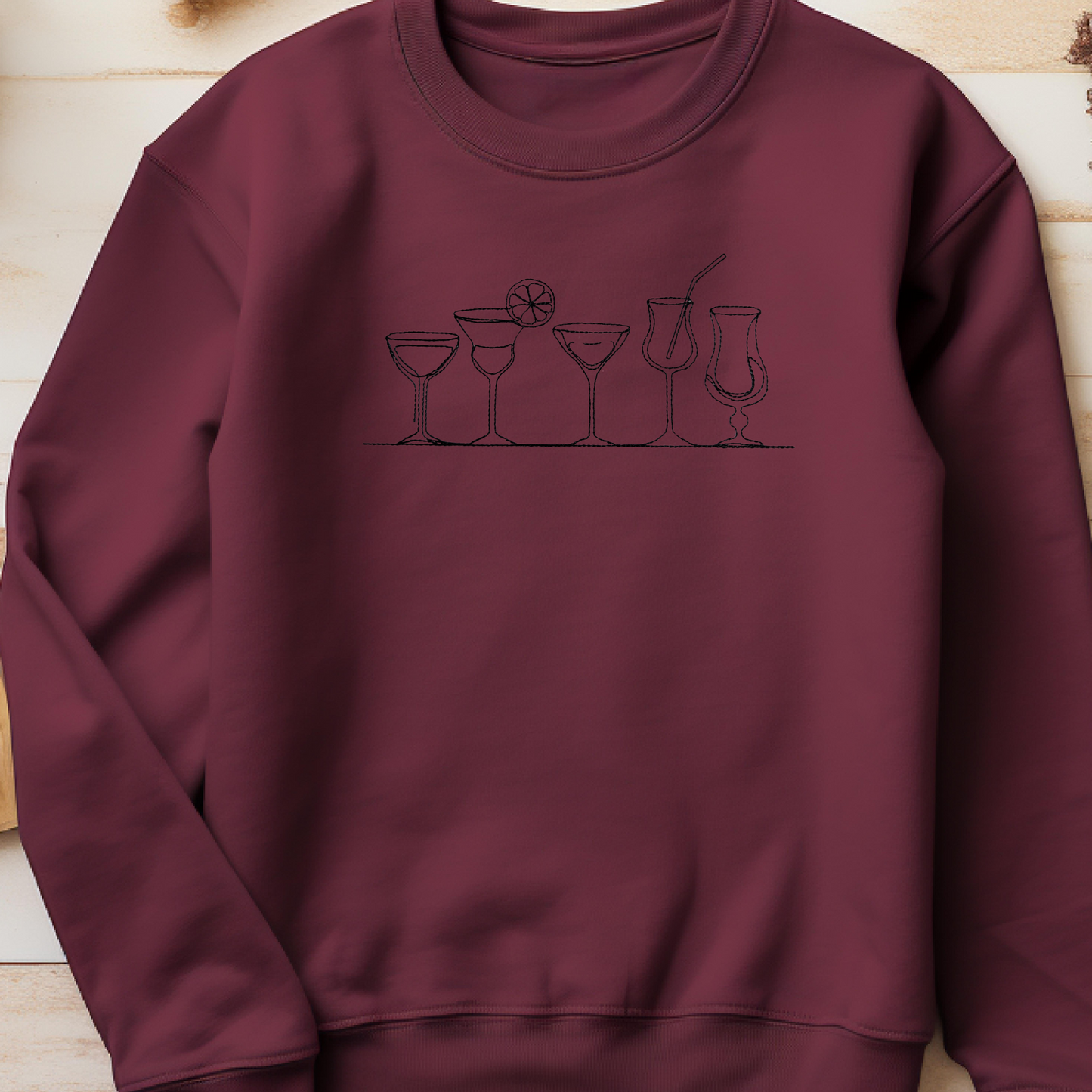 Embroidered Sweatshirt Cocktail Womens Sweater Gift Comfy Pullover Unisex Hoodie Embroidered Custom Crewneck Sweatshirt for Mom