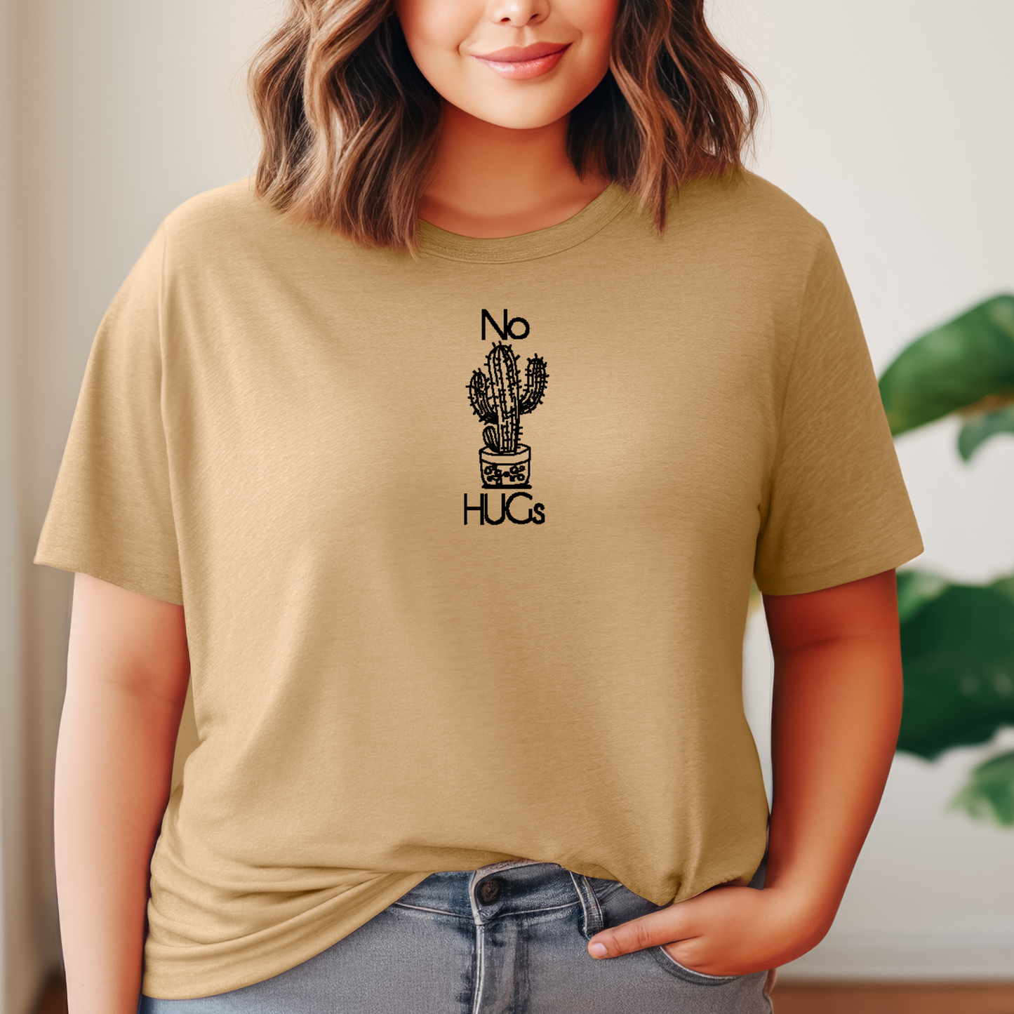 Embroidered T-shirt No Hugs Womens Tee Shirt Gift Unisex Comfy Pullover Shirt Teen Present Embroidered Custom Crewneck T-shirt