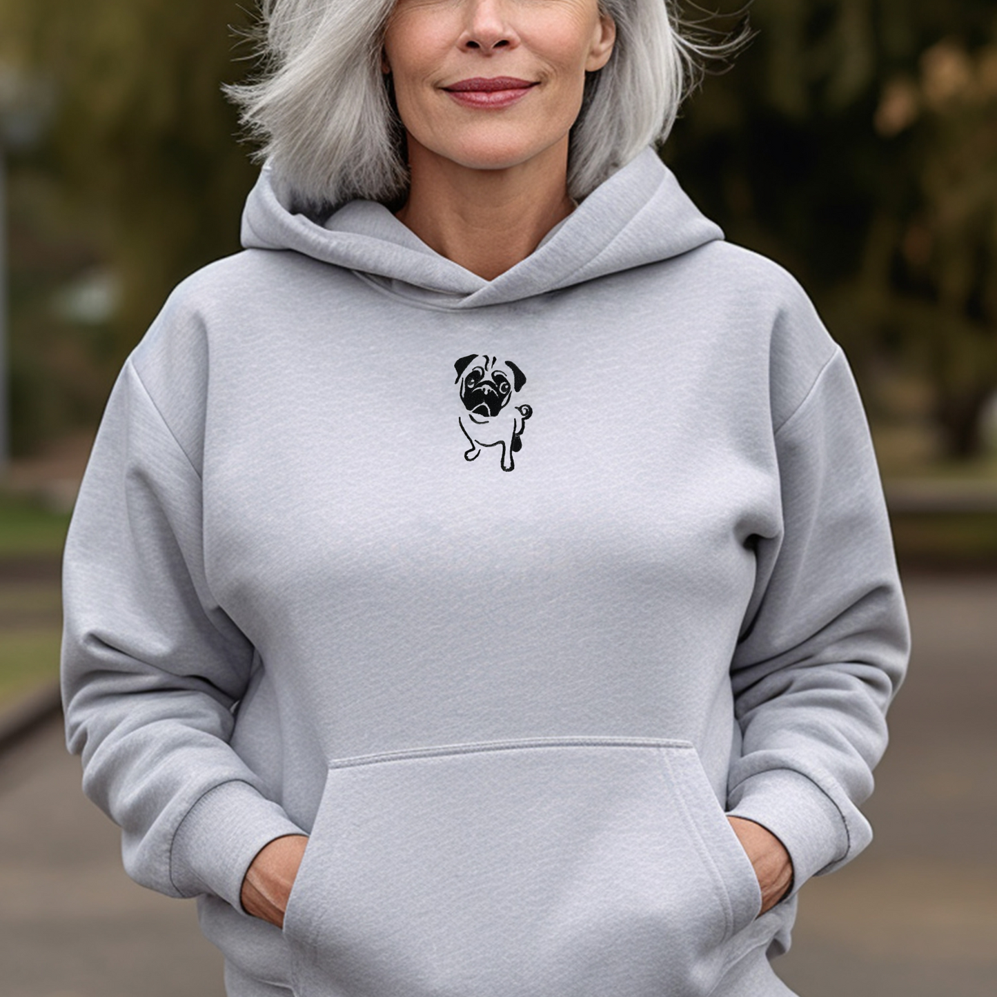 Embroidered Pug Sweatshirt Womens Shirt Gift Unisex Comfy Pullover Crewneck Present Embroidered Custom Hoodie Gift for Dog Lover