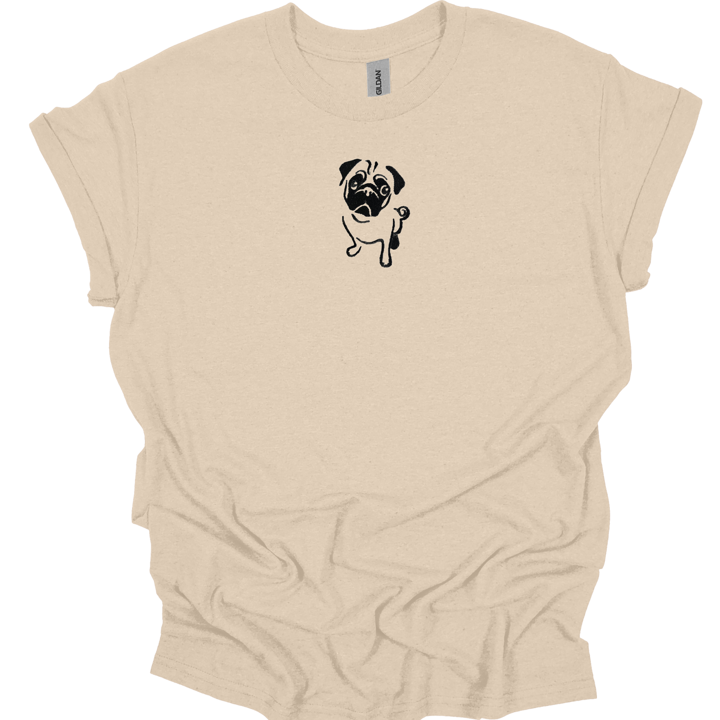 Embroidered T-shirt Pug Womens Tee Shirt Gift Unisex Comfy Pullover Shirt Teen Present Embroidered Custom Crewneck T-shirt Great Gift for Dog Lovers