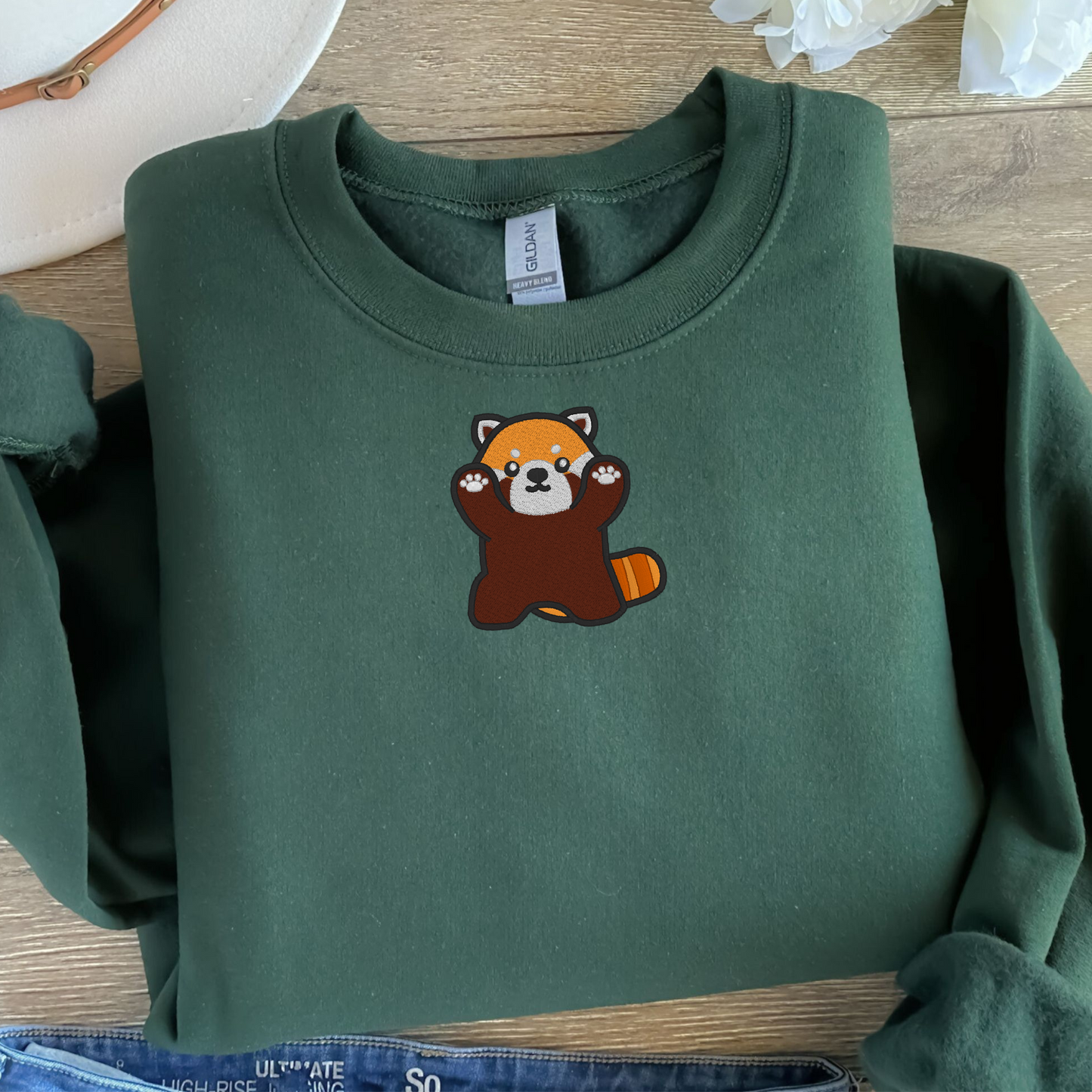 Embroidered Sweatshirt Red Panda Sweater Comfy Gift Women's and Men's Pullover Present Unisex Hoodie Animal Lovers Custom Crewneck