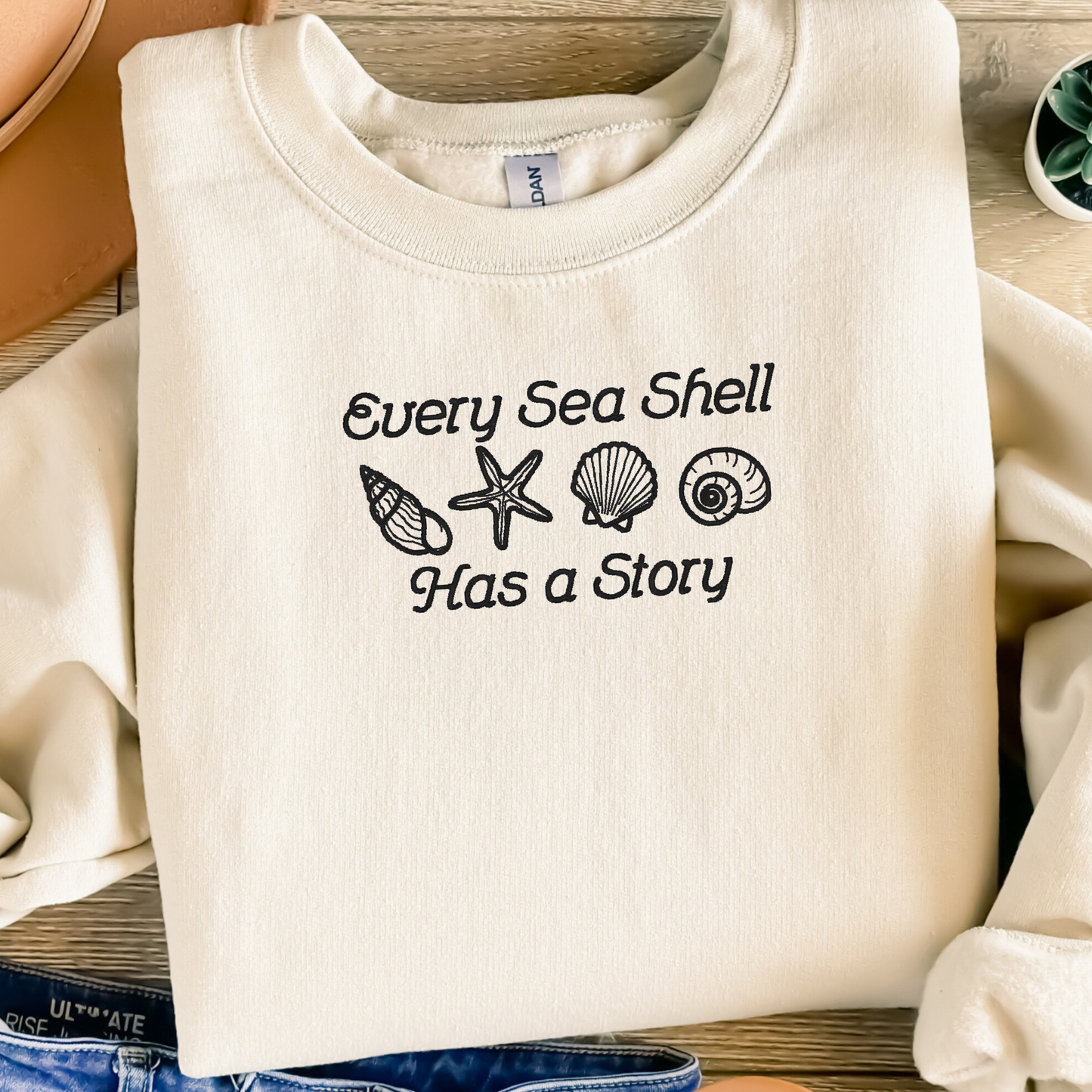 Every Sea Shell Has a Story Embroidered Sweatshirt | Beach Quote Hoodie or Crewneck | Gildan | Made to Order | 11 Colors Available