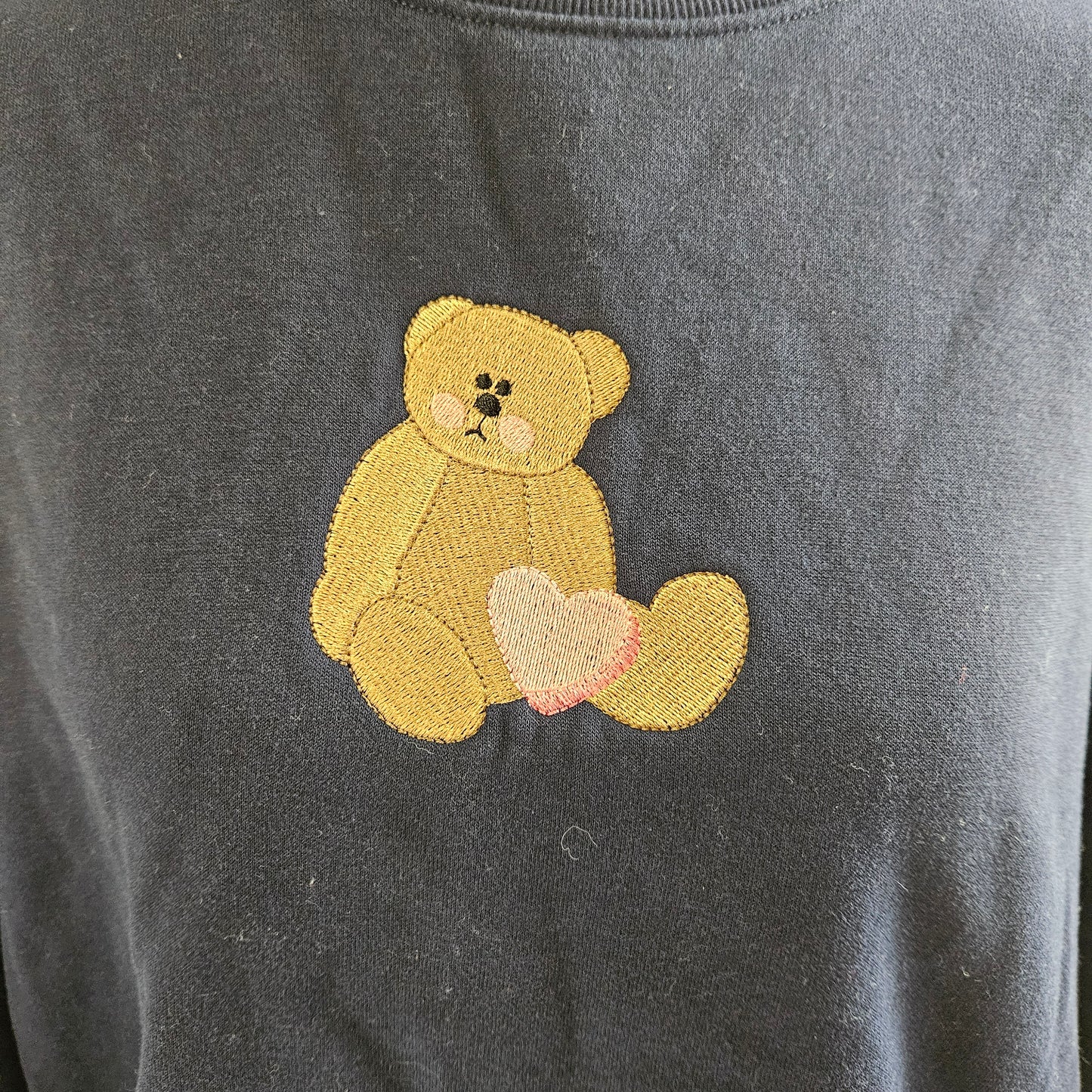 Embroidered Sweatshirt Teddy bear with Heart Sweater Comfy Gift Women's and Men's Pullover Present Unisex Hoodie Custom Crewneck