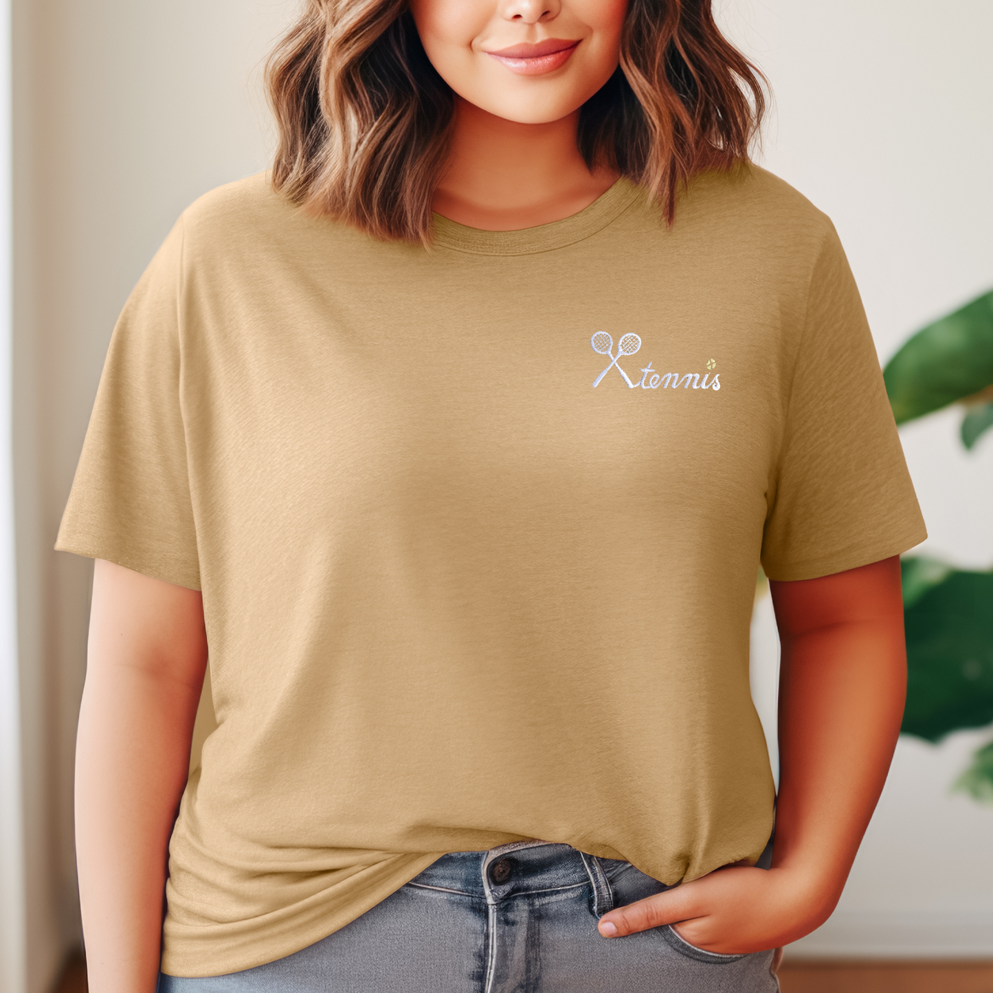 Embroidered Tennis T-shirt Women's and Men's Tee Shirt Gift Unisex Comfy Pullover Shirt Teen Present Embroidered Custom Crewneck T-shirt
