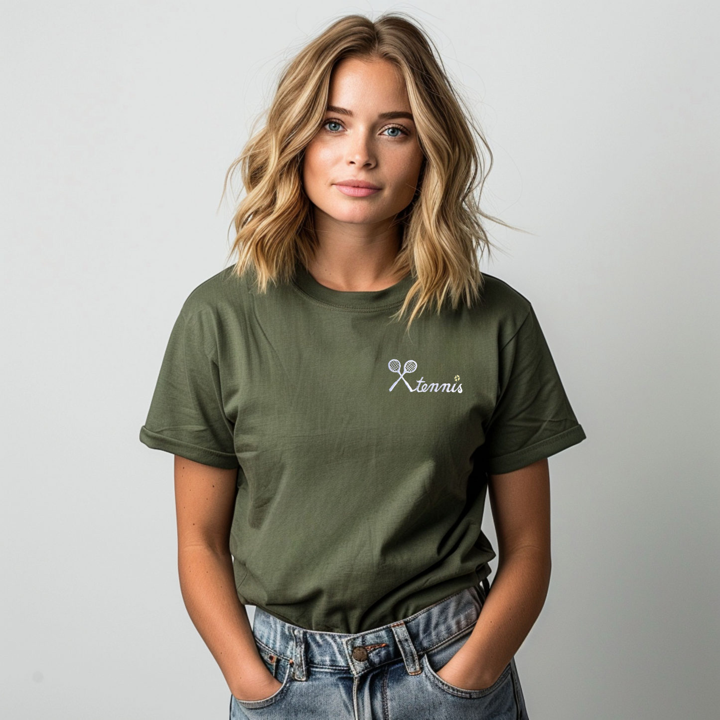 Embroidered Tennis T-shirt Women's and Men's Tee Shirt Gift Unisex Comfy Pullover Shirt Teen Present Embroidered Custom Crewneck T-shirt