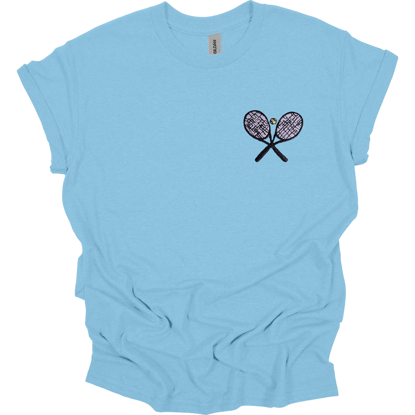Embroidered Tennis Rackets T-shirt Womens and Mens Tee Shirt Gift Unisex Comfy Pullover Shirt Teen Gift Embroidered Custom Crewneck T-shirt