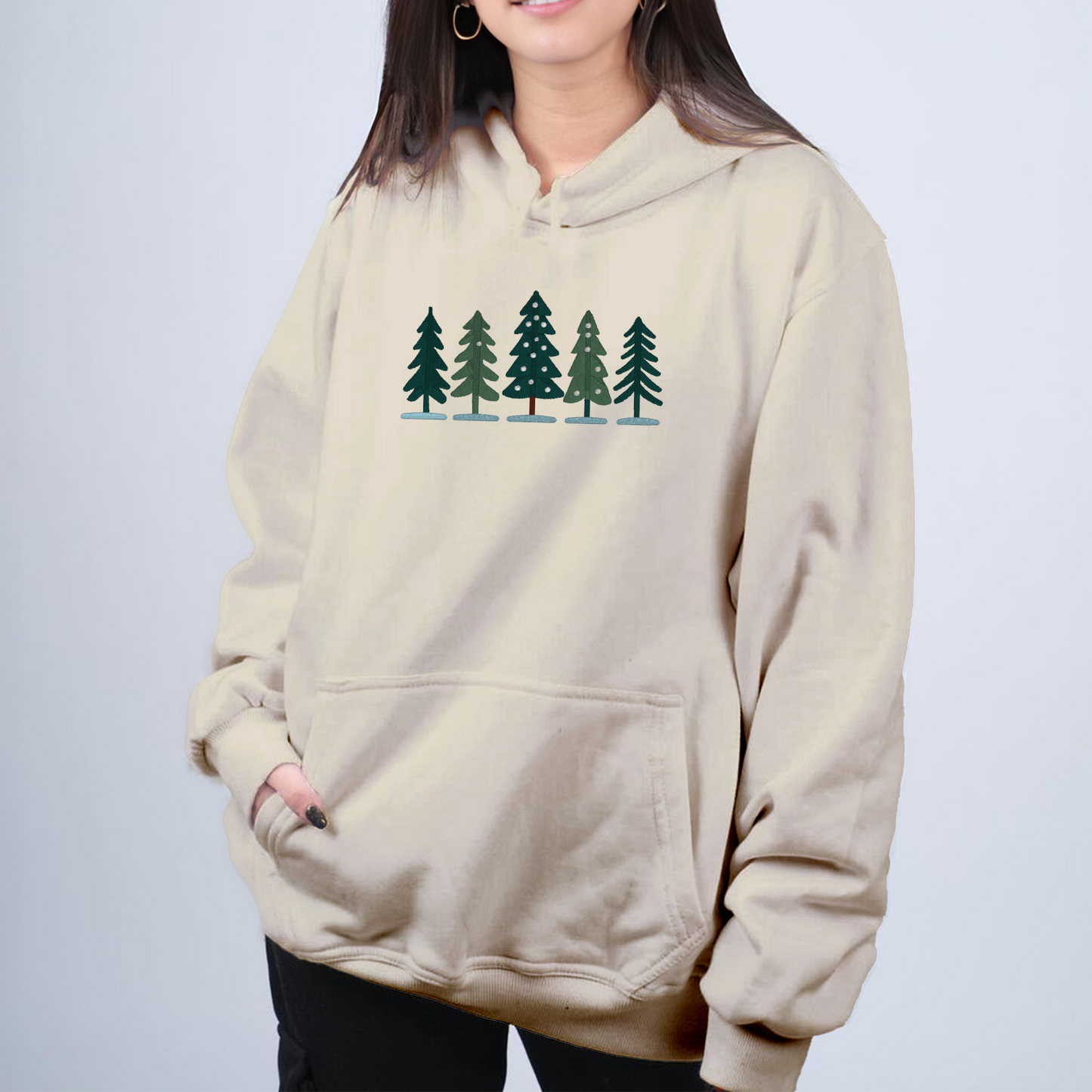 Pine Trees Embroidered Sweatshirt | Winter Forest Hoodie or Crewneck | Gildan | Made to Order | 11 Colors Available