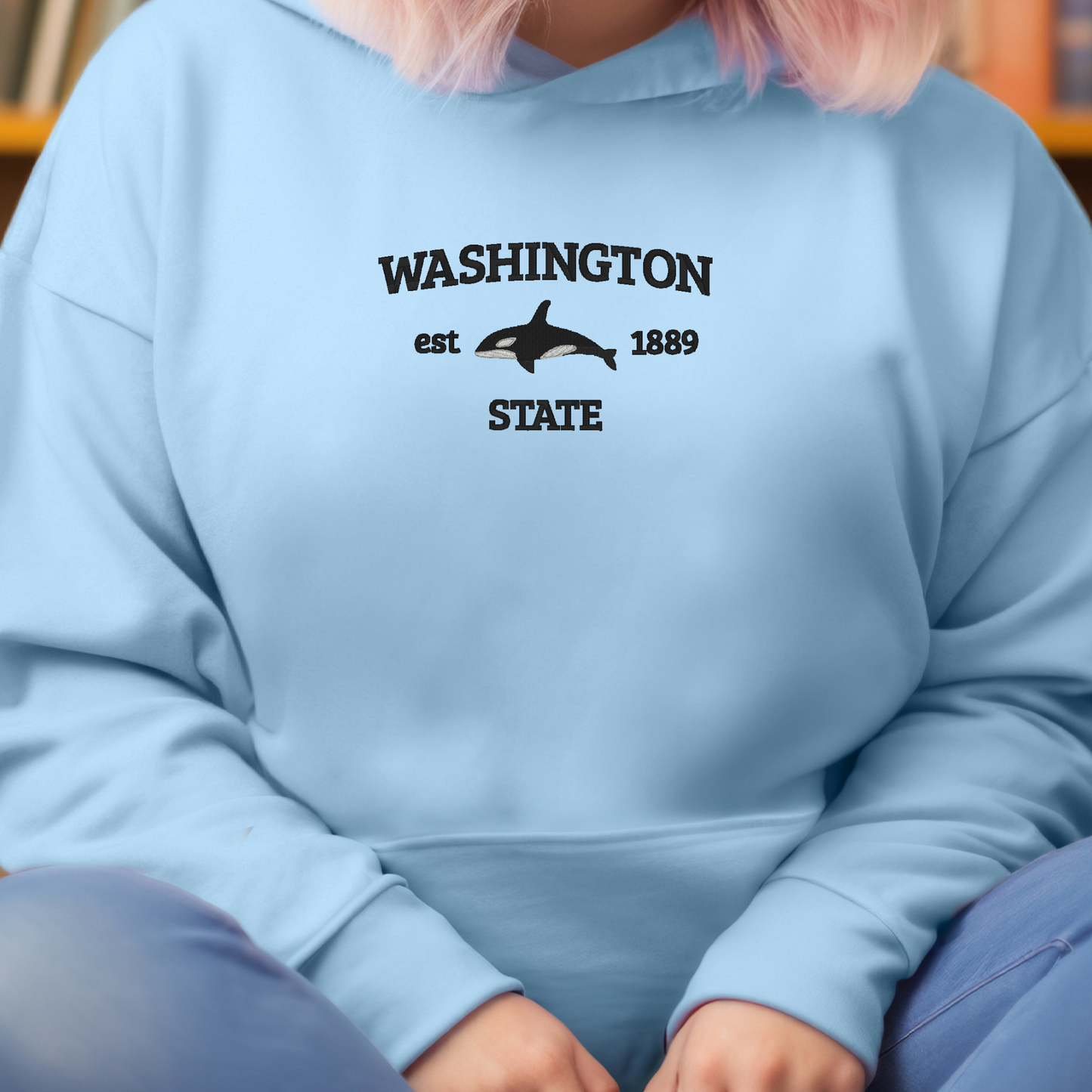 Washington State Embroidered Sweatshirt | Orca Whale Crewneck or Hoodie | Gildan | Made to Order | 11 Colors Available