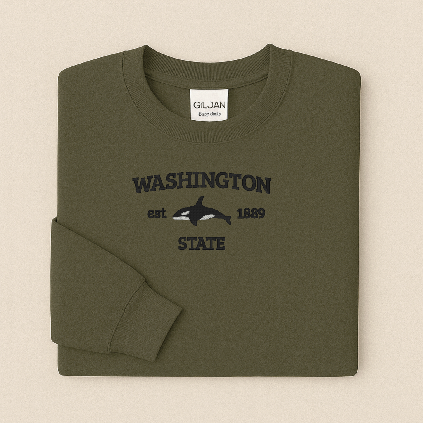 Washington State Embroidered Sweatshirt | Orca Whale Crewneck or Hoodie | Gildan | Made to Order | 11 Colors Available