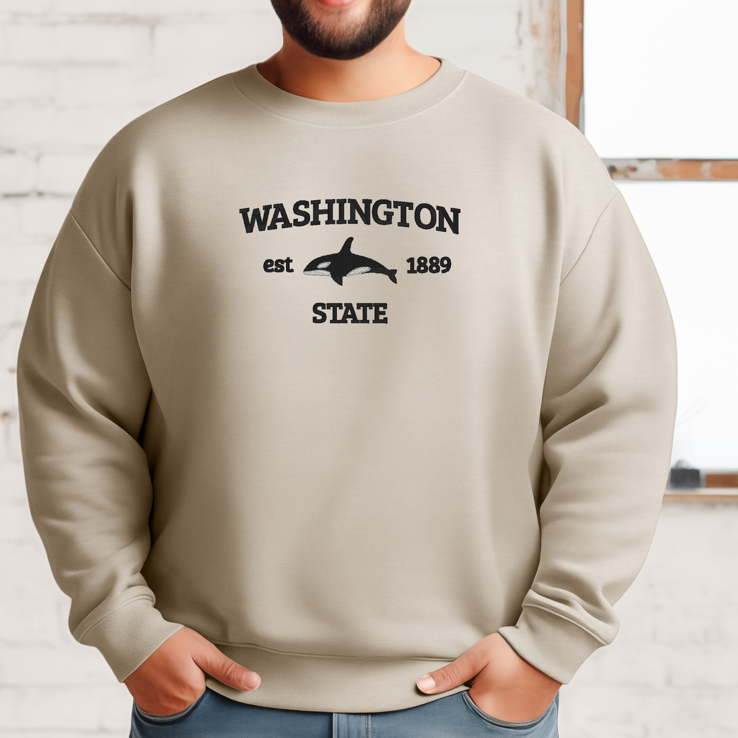 Washington State Embroidered Sweatshirt | Orca Whale Crewneck or Hoodie | Gildan | Made to Order | 11 Colors Available