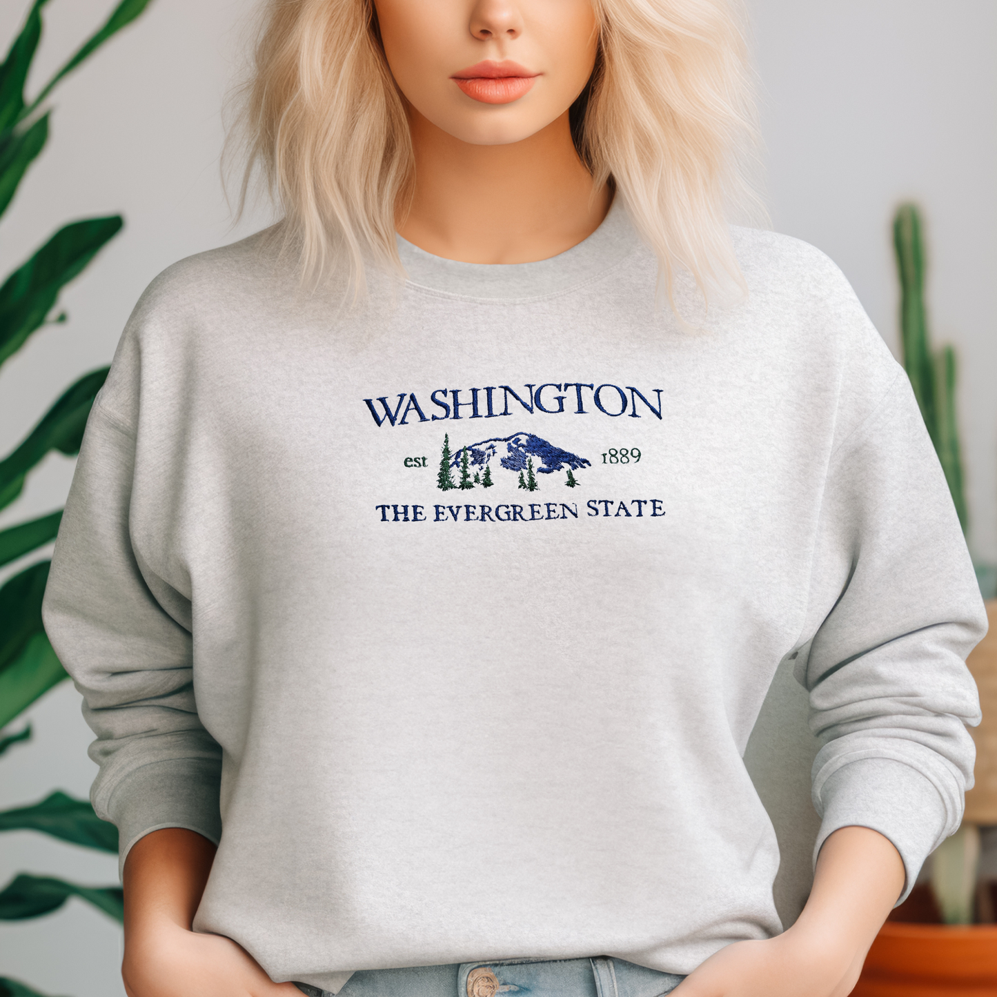 Embroidered Sweatshirt Washington State Womens Shirt Gift Unisex Comfy Pullover Crewneck Present Embroidered Custom Hoodie