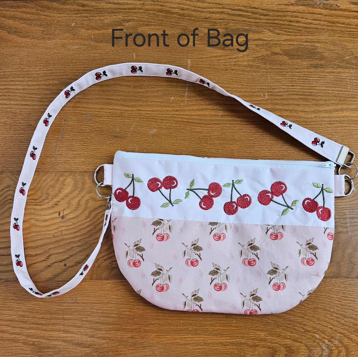 Cherry Embroidered Bag – Handmade Cotton Purse with Fixed Strap